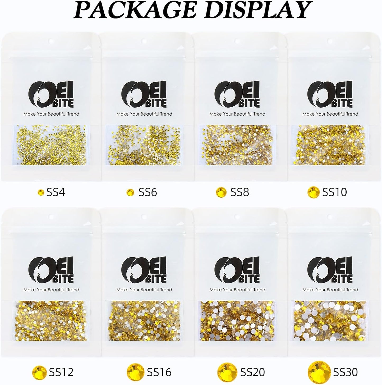 Citrine Flatback Rhinestones, Glass Rhinestones for Nail Art and Craft, Glue Fix, Loose Crystal Gemstones(Yellow, SS8, 1440pcs, 2.3-2.5mm)