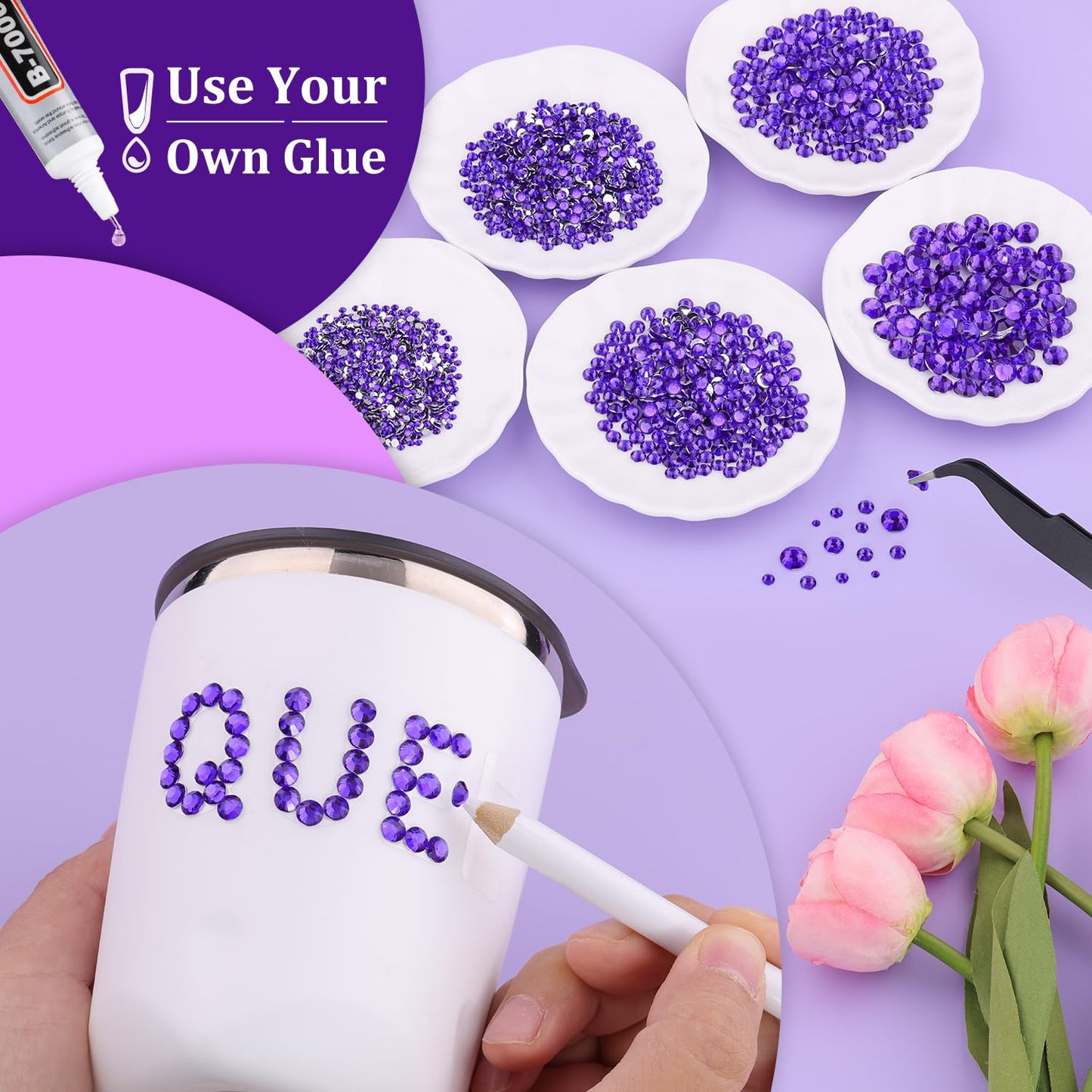 Resin Rhinestones for Crafting, 2 Boxeses Purple Multi Sizes Flatback Bedazzling Crystals for Crafts Nail Art Deco, Non Hotfix Gems Charms for Tumbler Shoes Clothing Fabric Face Makeup