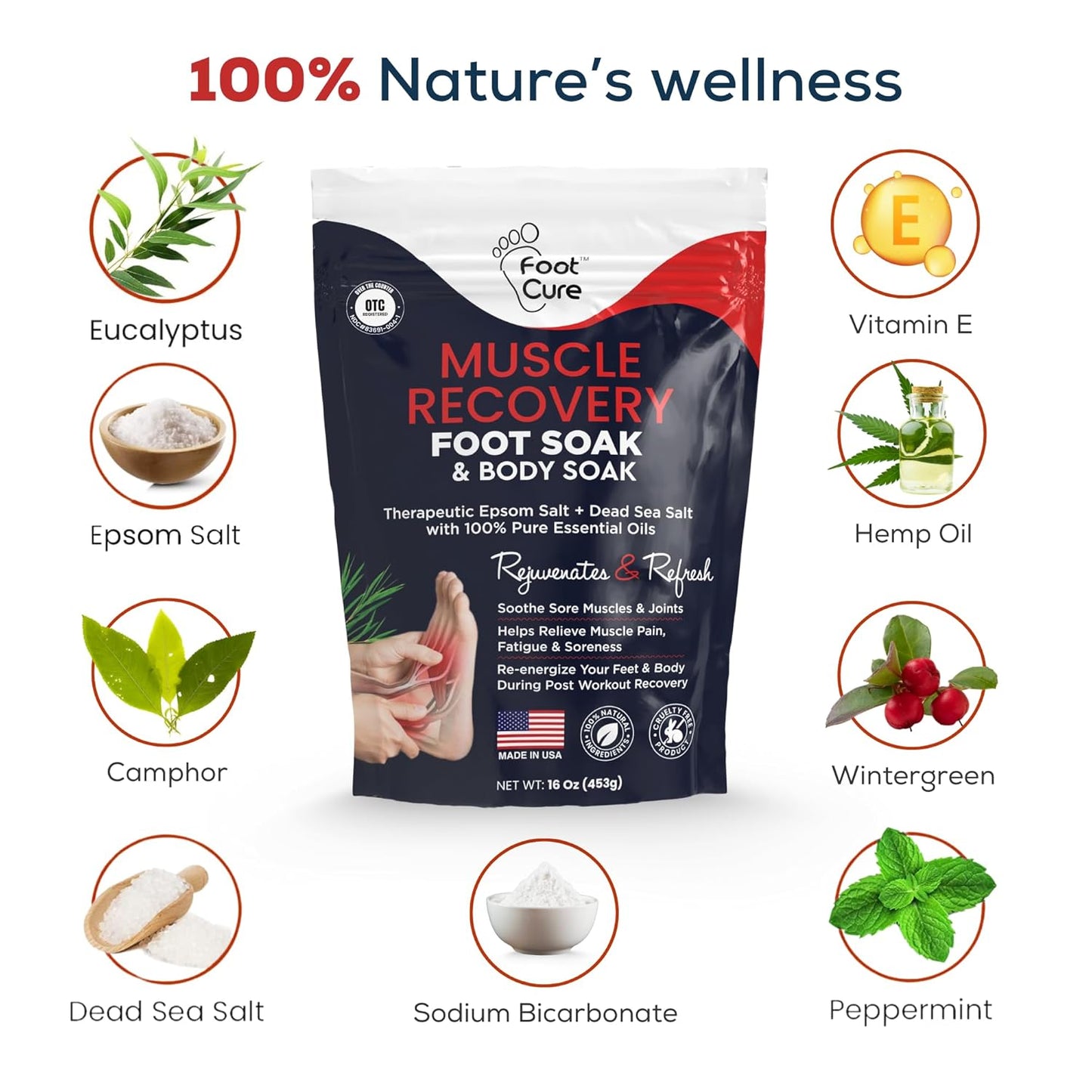 Foot Soak with Epsom Salts – All-Natural Blend for Relaxing Foot Care – Softens Calluses & Refreshes Feet – Invigorating Scent, Spa Pedicure, Made in USA – 16oz (Pack of 1)