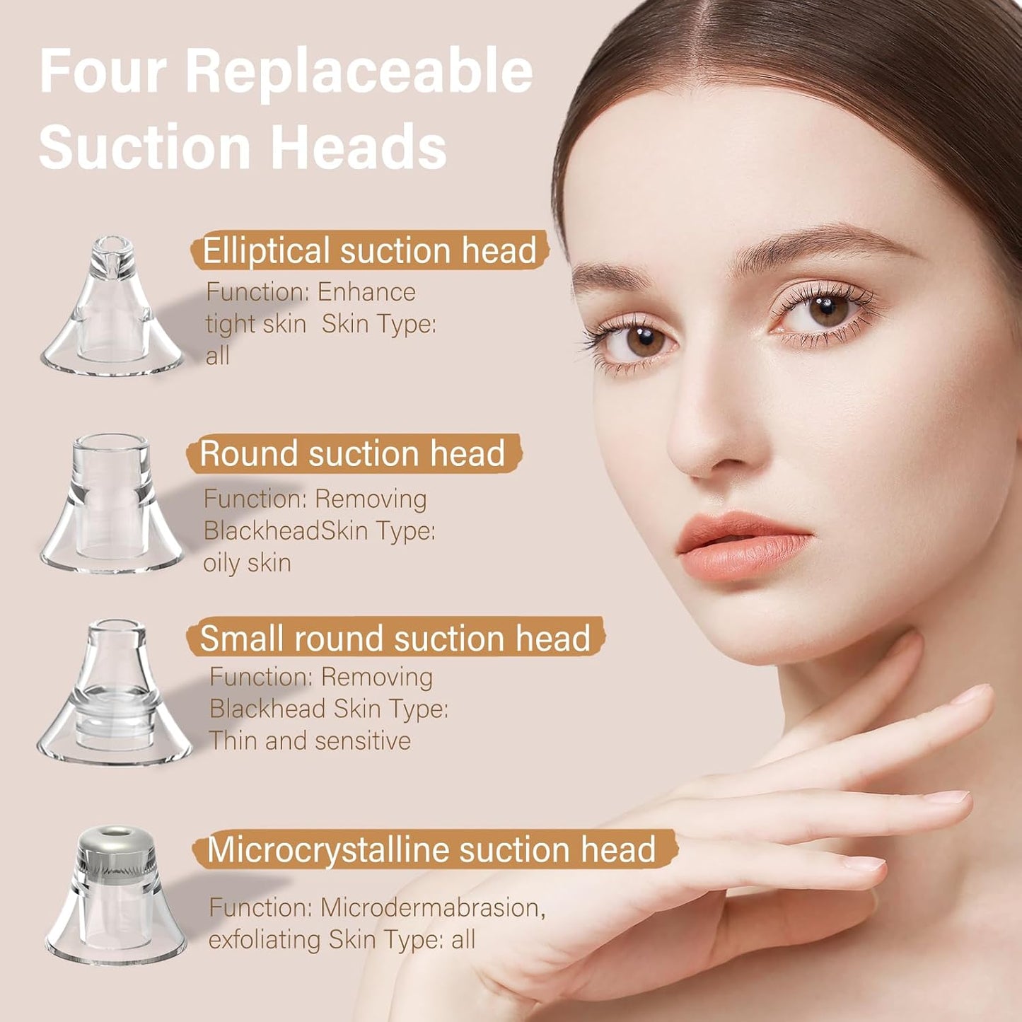 Blackhead Remover Pore Vacuum Kit for Face, 5 Adjustable Suction Levels Blackhead Extraction Tool, Face Suction Pore Cleaner with 4 Suction Heads, 4 Probes for Women & Men (White)