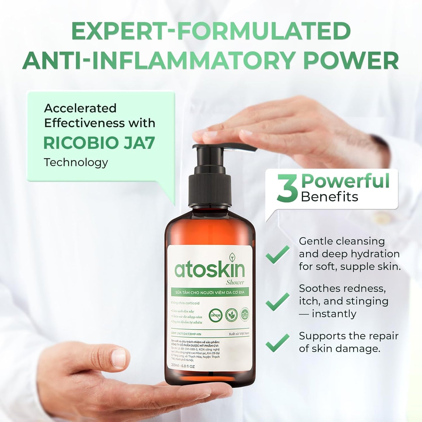 Atoskin Shower Gel (2 Pack) - for Eczema, Psoriasis, Dermatitis, and Anti-Itch Relief - Maximum Strength for Both Kids and Adults (13.6 oz)