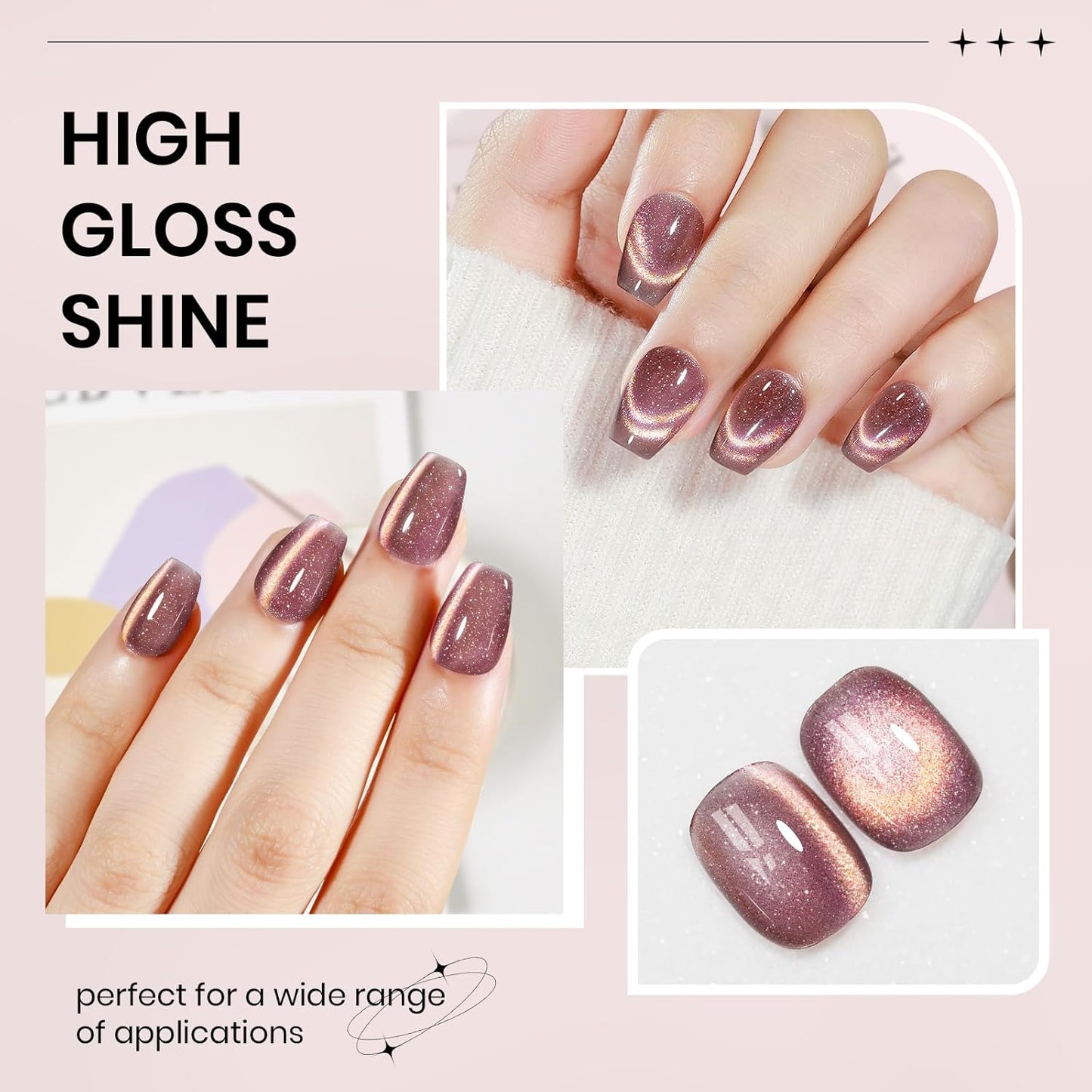 Brown Cat Eye Gel Nail Polish, 15ML Magnetic Glitter Crystal Cateye Gel Polish with Magnet Soak Off Salon DIY at Home