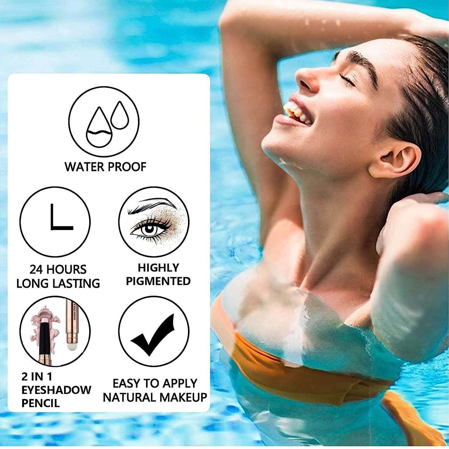 white Eyeshadow Stick And Sponge Makeup Brush Cream Shimmer Smooth Shadow Pencil Eyeliner Long Lasting Waterproof Eye Shadow Highlighter Stick Hypoallergenic Multi-Dimensional Eyes Look ( # 01)