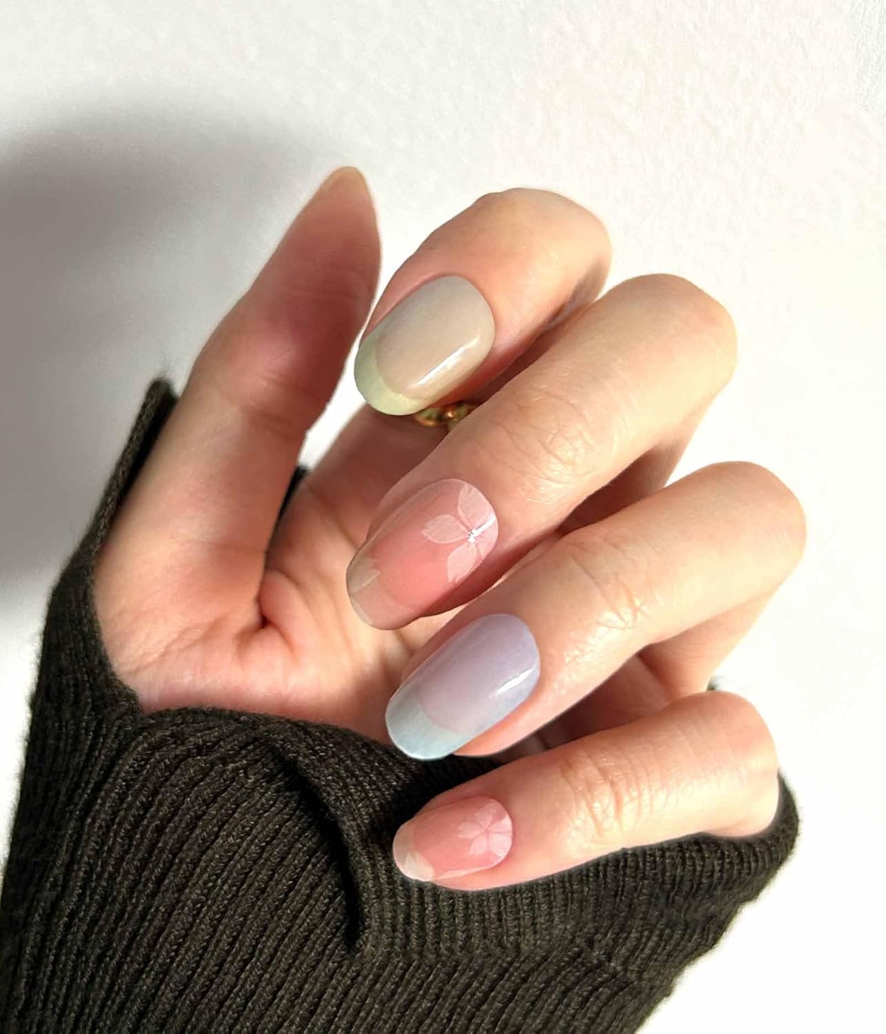 Nail Polish Strips - 22 Pcs Salon Quality Gel Nail Stickers - Long Lasting Wraps (Blue Orange Gilt Shine)