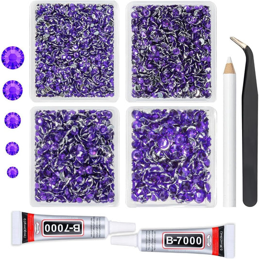 Dark Purple Crystal Resin Rhinestones w B7000 Jewelry Glue for Bedazzling Crafting Deep Purple Flatback Stones 3mm 4mm 5mm 6mm Diamonds Crystals Gems for Nails Face Eyes Makeup Tumbler Crafts