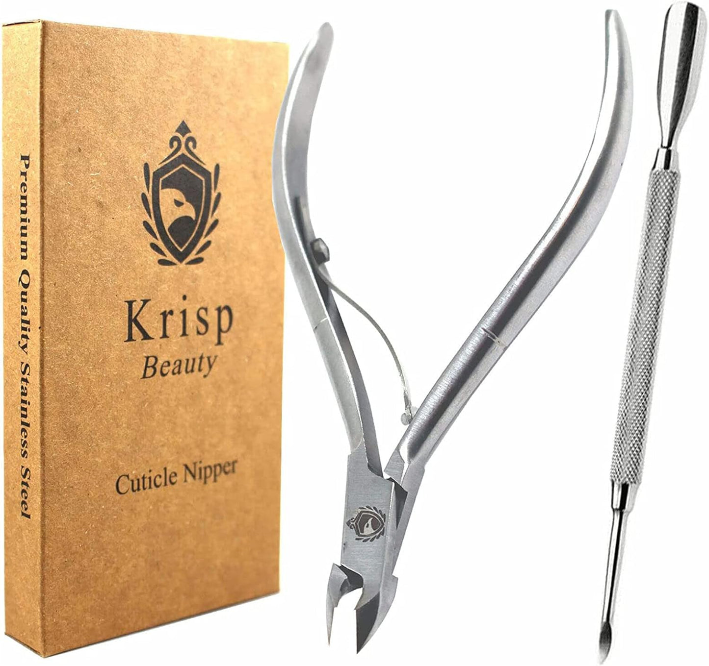 Cuticle Trimmer - Professional Nail Cuticle Nippers Cuticle Pusher Cuticle Cutter Scissors Sharp 3/4 Jaw Remover Clippers Stainless Steel Manicure Pedicure Tools Fingernails Toenails by Krisp Beauty