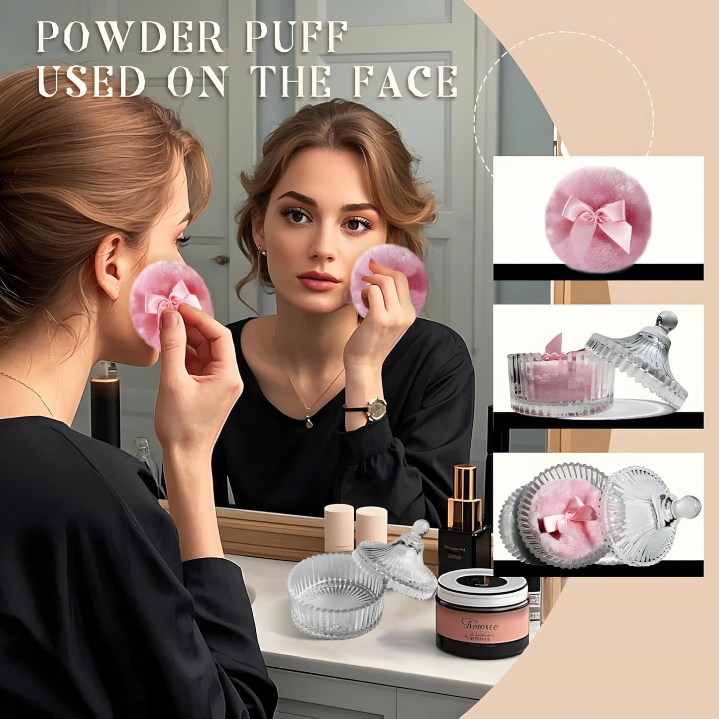 2 Pcs Large Body Powder Puff and Container Powder Container with Puff Powder Puff Crystal Container Soft Washable Reusable Velour Face Body Glitter Powder Puff Wet Dry Makeup (Pink)