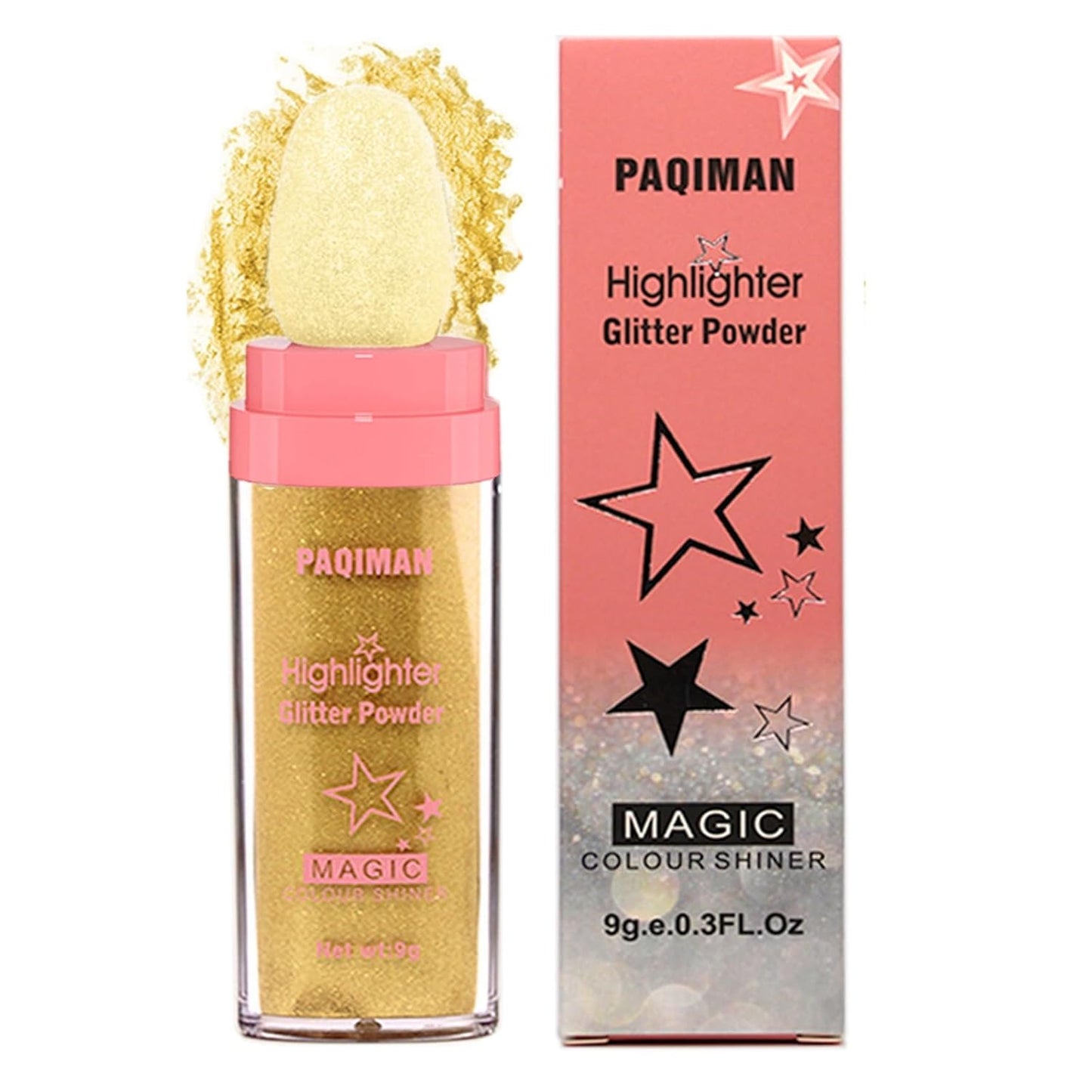 Glitter Powder Highlighter Makeup, Body Brightens the Natural Three-Dimensional Face Blusher Fairy Highlight Patting Powder. (05# Gold Color)