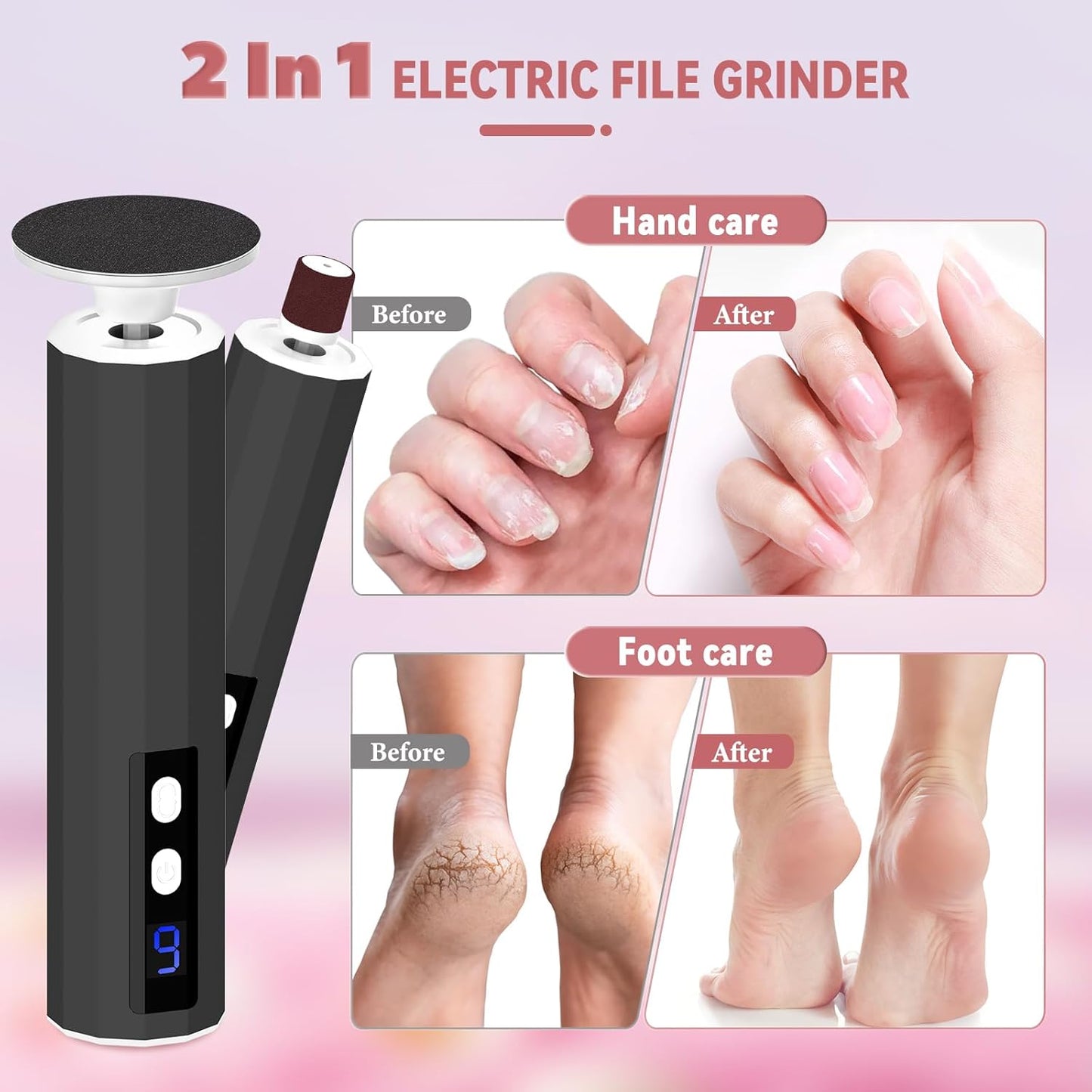 Electric Foot Callus Remover, 2-in-1 Electric Foot Filer/Nail Filer, Callus Remover for Feet with 40Pcs+10Pcs Sandpaper Discs, Professional Pedi Feet Care Perfect for Dead Skin Calluses Gift (Black)