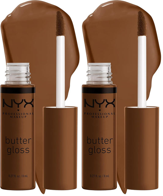 NYX PROFESSIONAL MAKEUP Butter Gloss Brown Sugar, Non-Sticky Lip Gloss - Caramelt (Medium Brown) (Pack of 2)