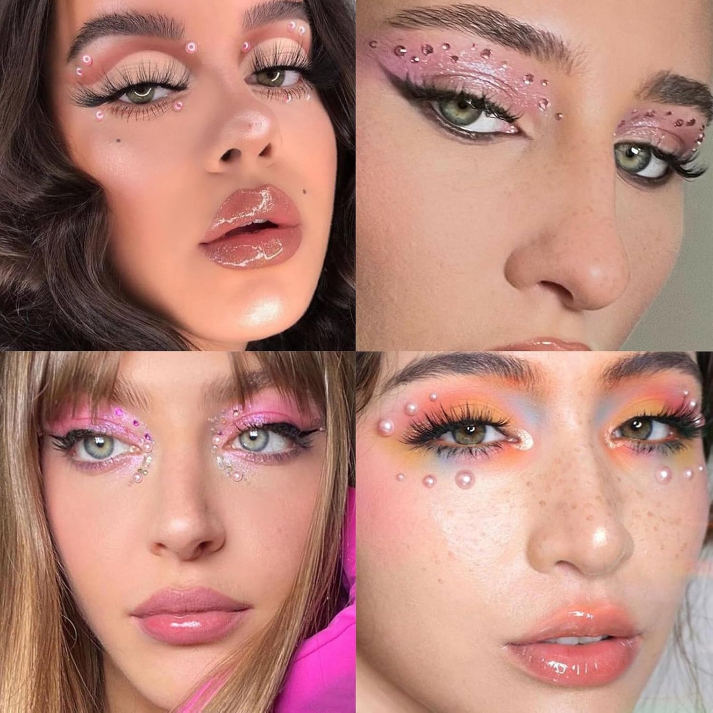 Nail Art Rhinestones Pink Nail Charms Resin Clear Jelly Rhinestones Pearls Glitter Supplies Crystal Gems Bubble Bead Accessories for Women Manicure Decorations Design