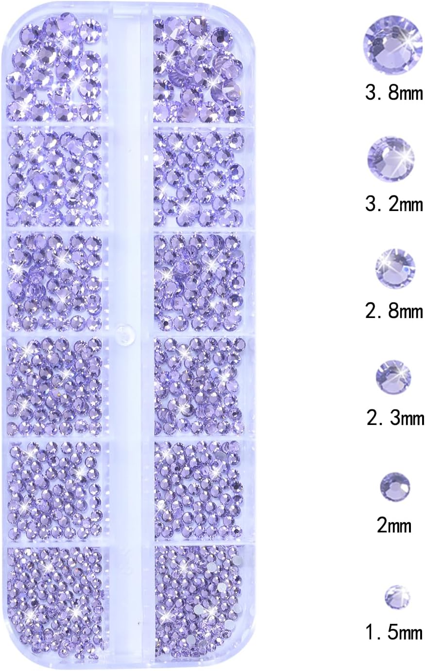 Nail Rhinestones - 3D Multi Shape Size, Flat Back, Crystals Manicure Rhinestones Charms, Light Purple Nail Gems, with Kit, for Nail Art, Bedazzling Acrylic Nails, DIY Decor