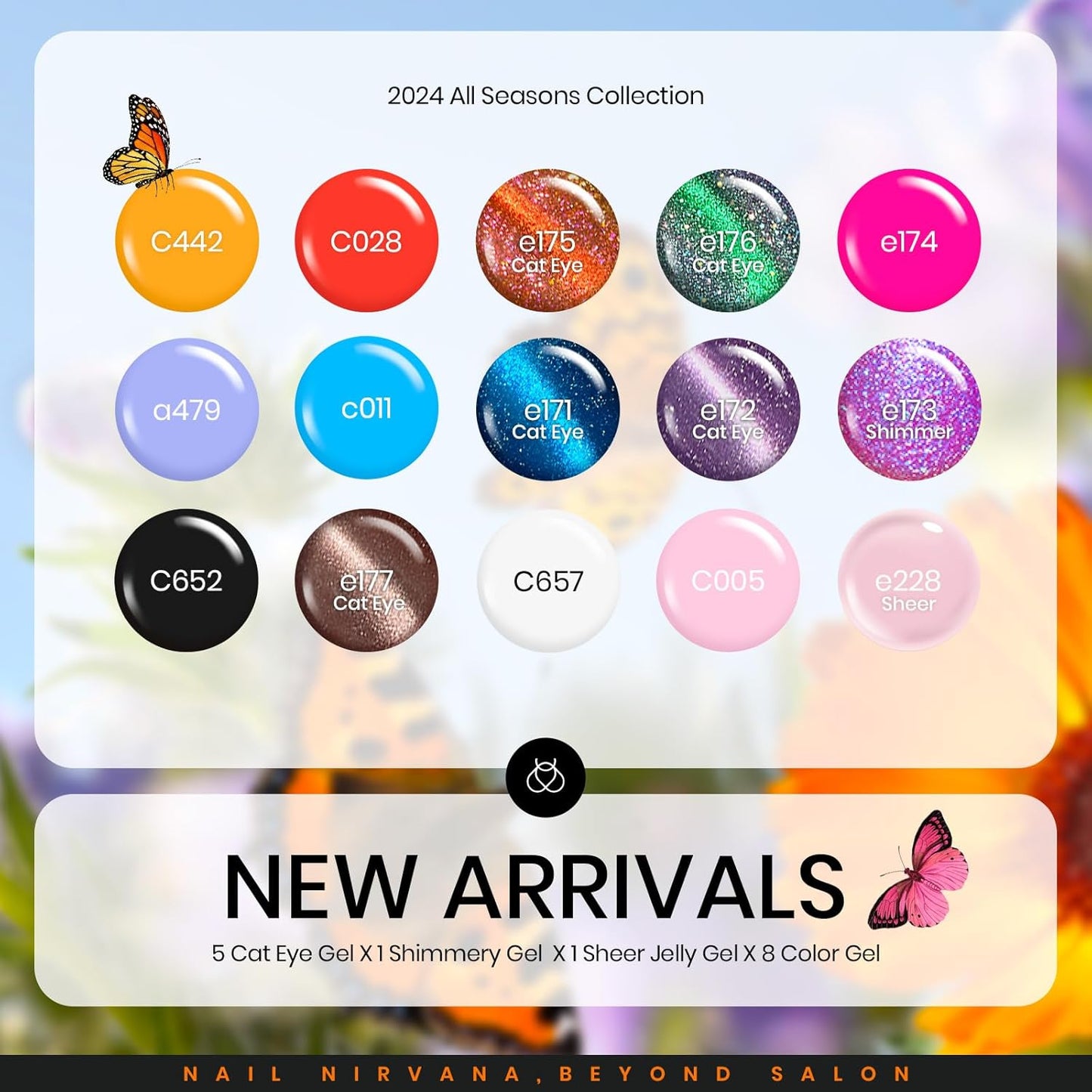 Beetles Cat Eye Gel Nail Polish Set, 15 Colors Gel Polish Nail Kit, Orange Glitter Purple White Blue Sparkle Uv Gel with Base & Top Coat & 3D Silicone Mold Nail Art for Decoration