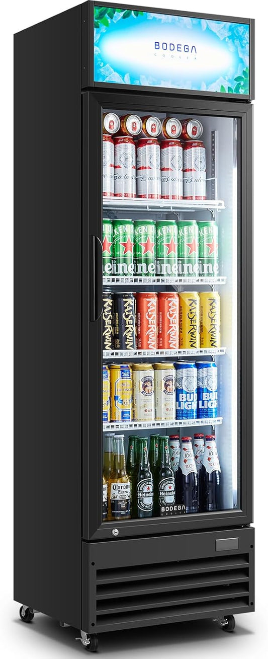 BODEGACOOLER Beverage Refrigerator and Cooler, Commercial Refrigerators with 4 shelves, Commercial Fridge with Soft LED Light. Merchandiser Refrigerators as Black Bar Cooler For Party, 9.0 Cu. Ft