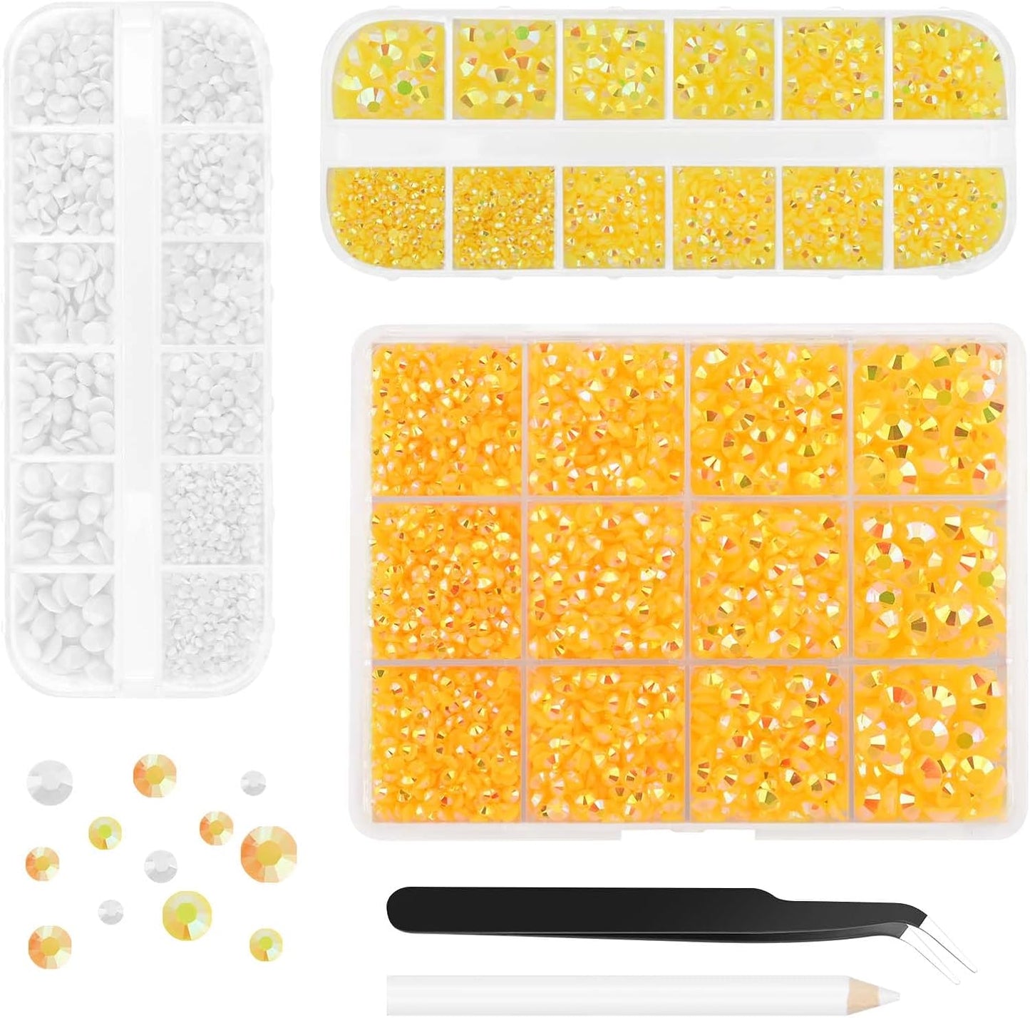 Morcheiong 17000Pcs Resin Rhinestones Yellow Flatback Crystals Diamond Includes Tweezers and Pickup Pen Suitable for Crafting DIY Nail Art Makeup Wedding Dress Clothing Mug