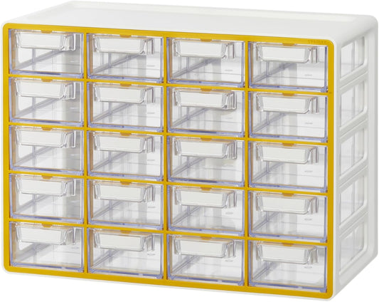 Blue Ginkgo Small 20-Drawer Cabinet – Stackable Clear Organizer for Hardware, Beads, Plastic Bricks, Office, and Craft Storage (Made in Korea, Yellow)