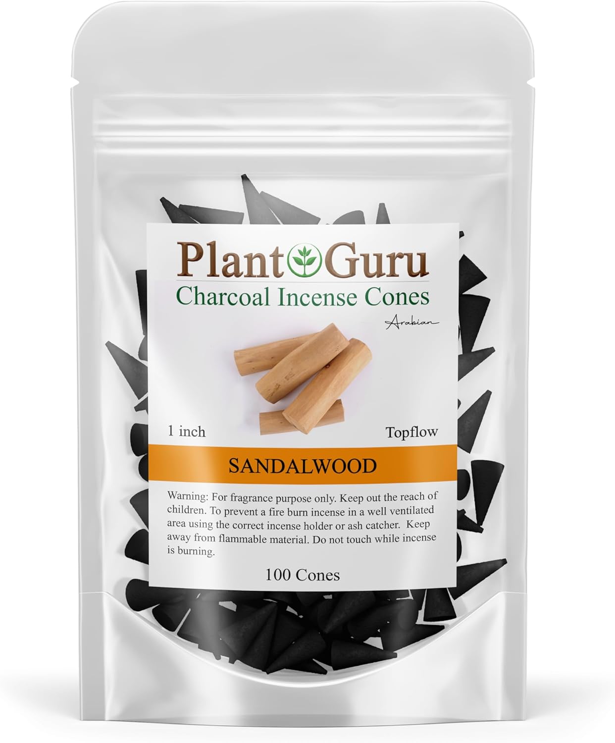 Sandalwood Charcoal Incense Cones 1" TOPFLOW - 100 Pack Bulk - Natural Scented Cones Handmade Hand Dipped