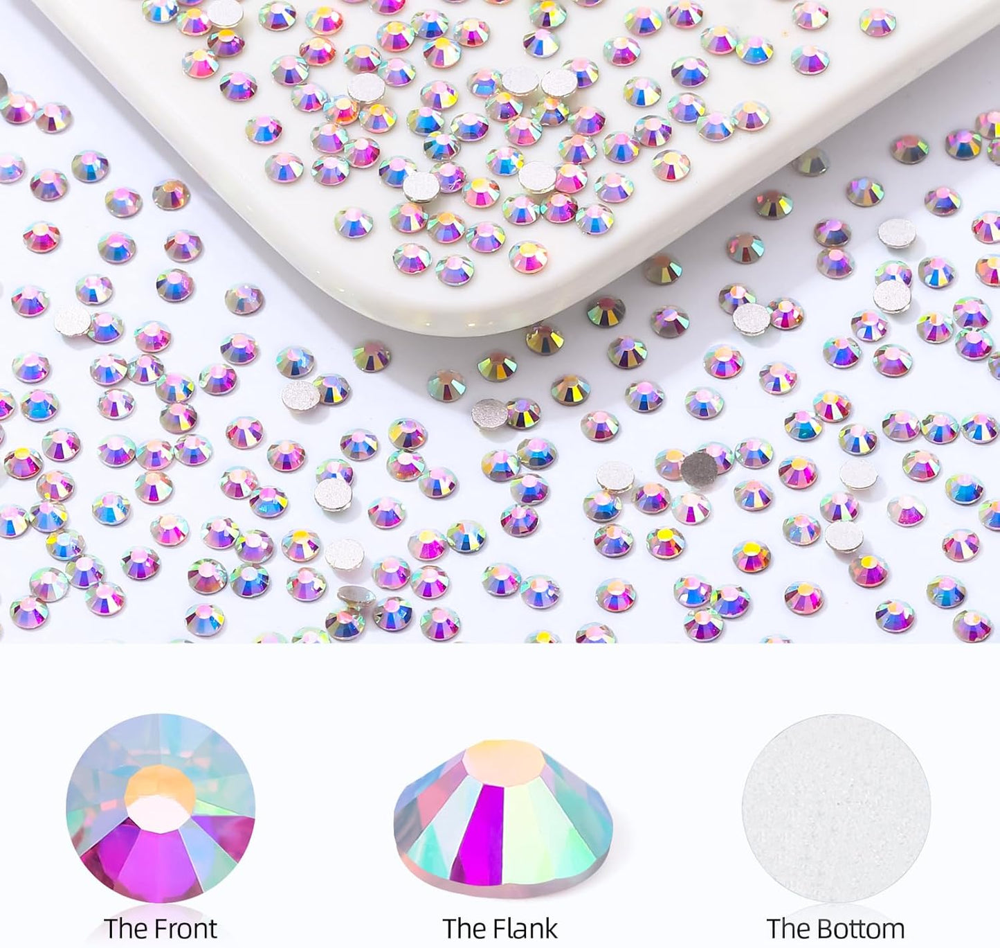 Crystal AB Flatback Rhinestones, Glass Rhinestones for Nail Art and Craft, Glue Fix, Loose Crystal Gemstones(Crystal AB, SS4, 2880pcs, 1.5-1.7mm)