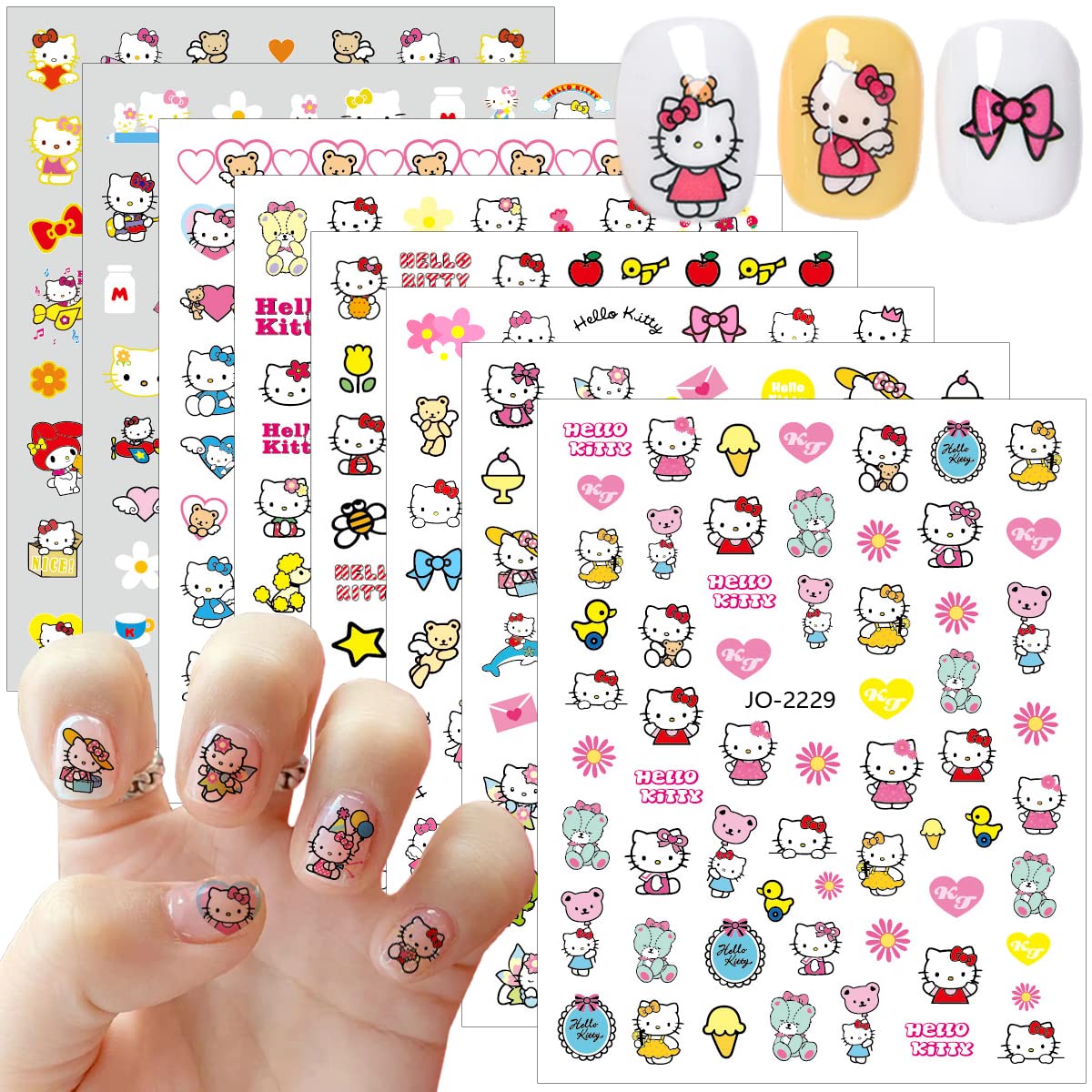 8x Cute Cat Nail Charms, Self Adhesive Kawaii Nail Design Decals - 3D Stickers for Women Girls DIY Manicure Decoration