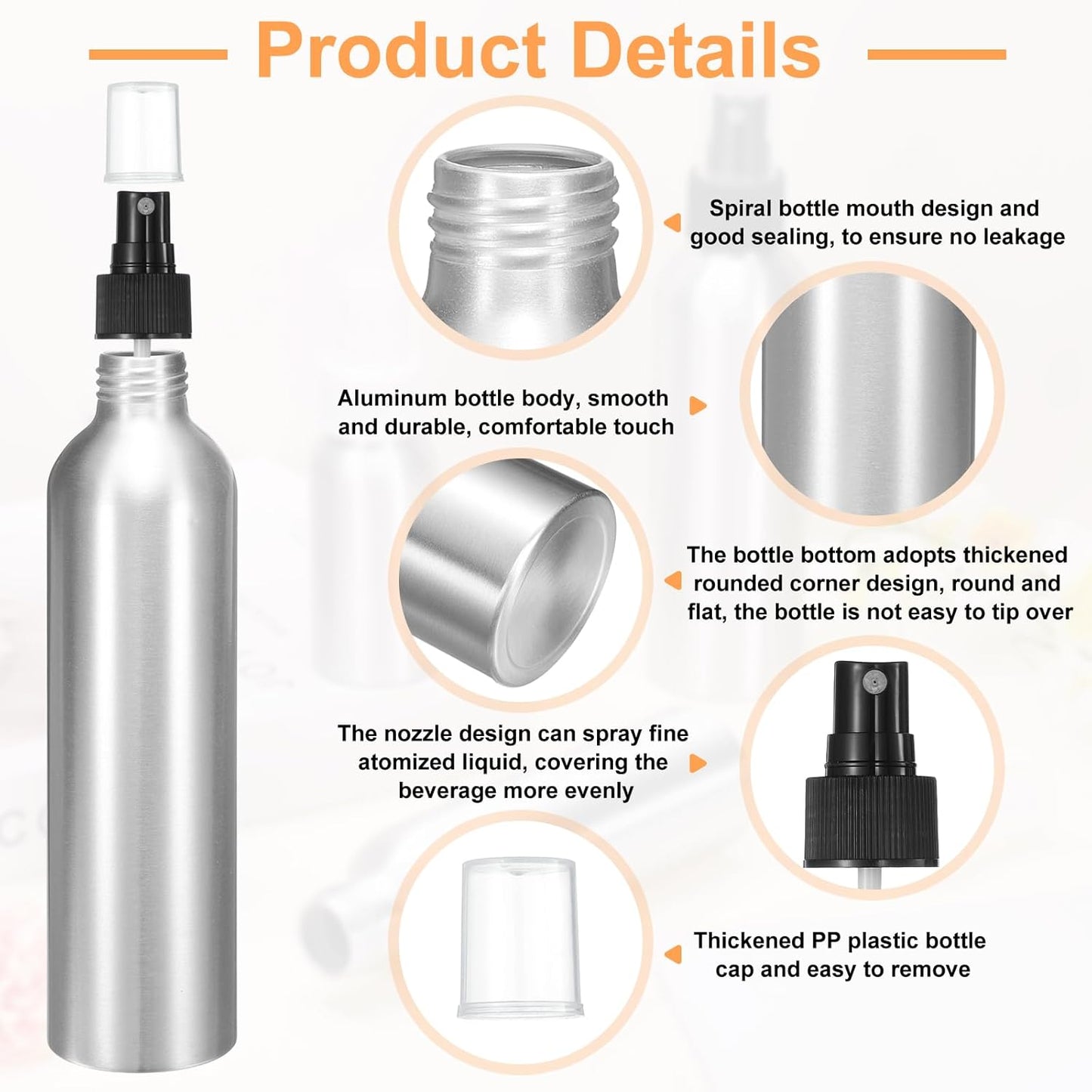 HARFINGTON Aluminum Fine Mist Spray Bottles 250ml/8.5oz Metal Small Liquid Alcohol Refillable Travel Container with Black Plastic Nozzle Cap for Perfume Skincare Cosmetic Storage Bottle