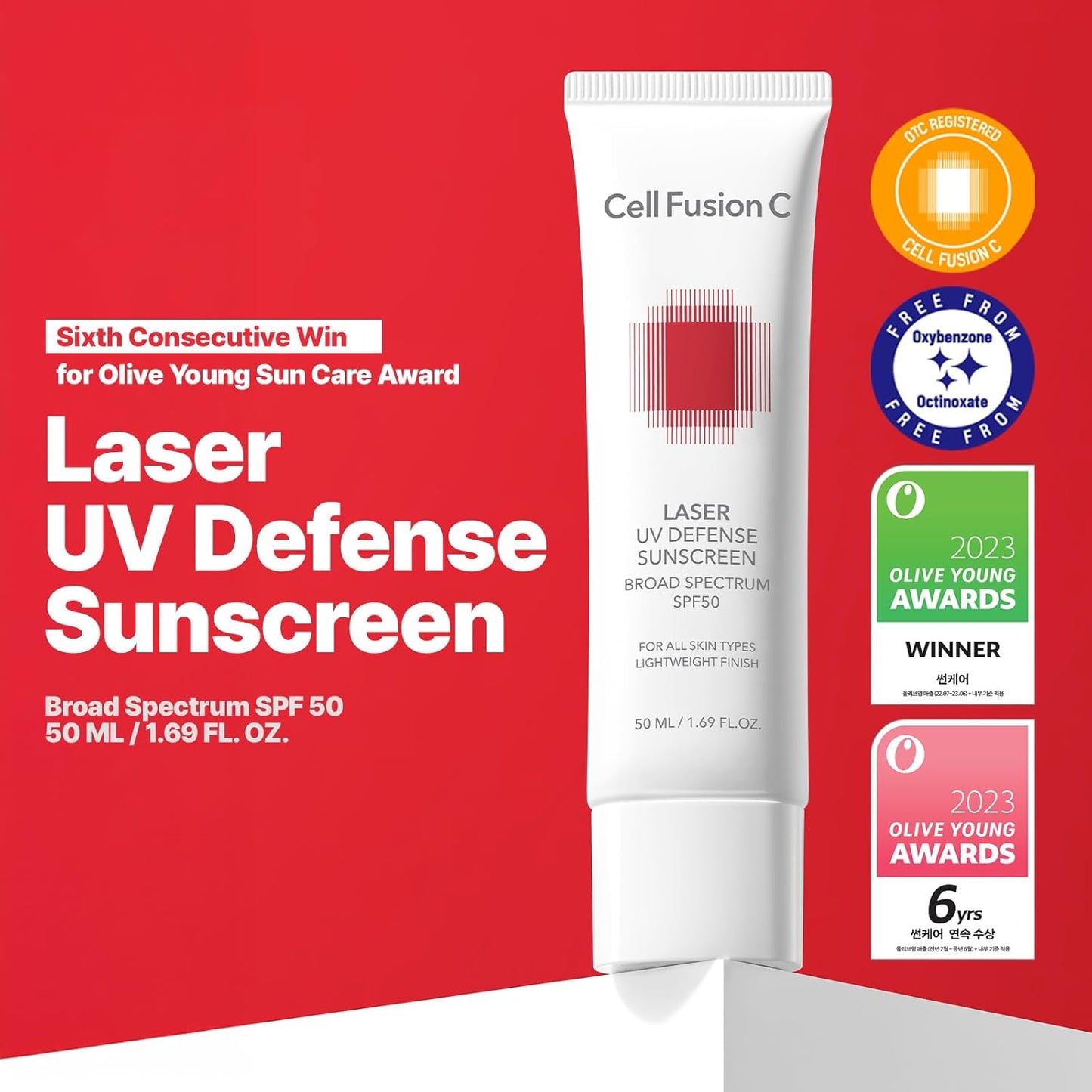 Cell Fusion C Laser UV Defense Face Sunscreen SPF 50, No White Cast and Soft Matt Finish, PDRN & 6 Ceramides Broad Spectrum Korean Sunscreen for Face, 50ml / 1.69 fl.oz