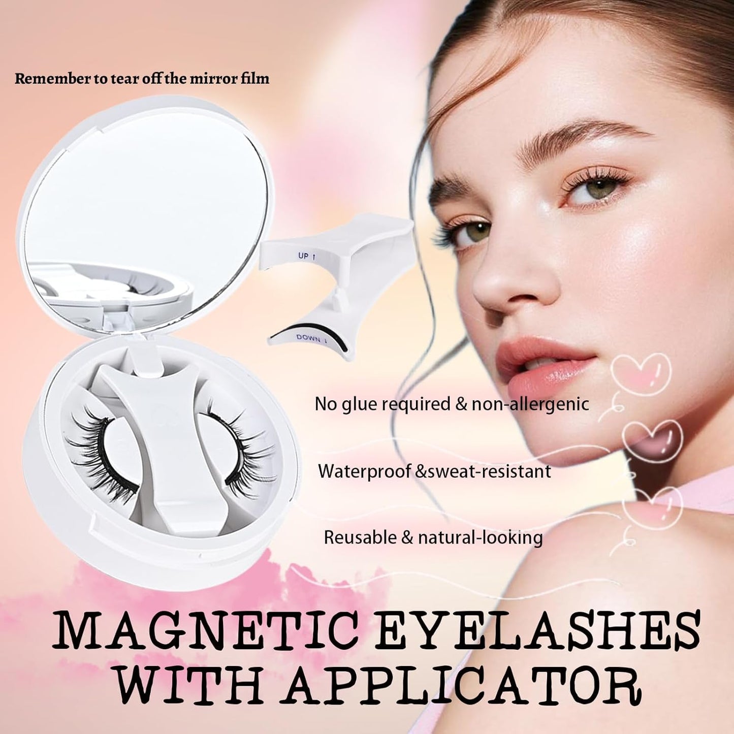 Lumentes Magnetic Eyelashes, Lumentes Magnetic Eyelashes with Applicator, Reusable No Glue Lashes, Natural Look Soft Comfortable Magnetic Lashes, Easy to Wear and Remove (Cherry Blossom Black)
