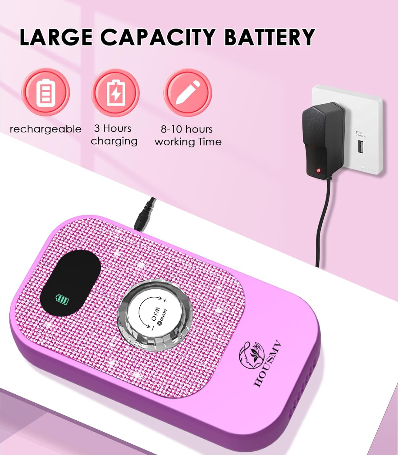 Portable Nail Drill Electric File: Professional Nail E File Machine 40000RPM for Acrylic Nails Remove Nail Gel Polish Manicure, Rechargeable Cordless Diamond Nail Drill with Bits & Base for Salon Home