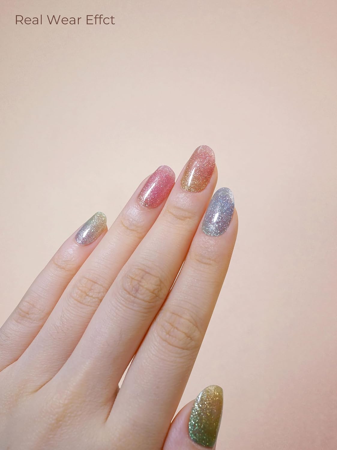 Pre Cured Gel Nail Strips - 44PCS Salon Quality Gel Nail Stickers - Long Lasting Polish Wraps for Women no UV Light Needed Easy Apply& Remove (Unicorn Magic Green)