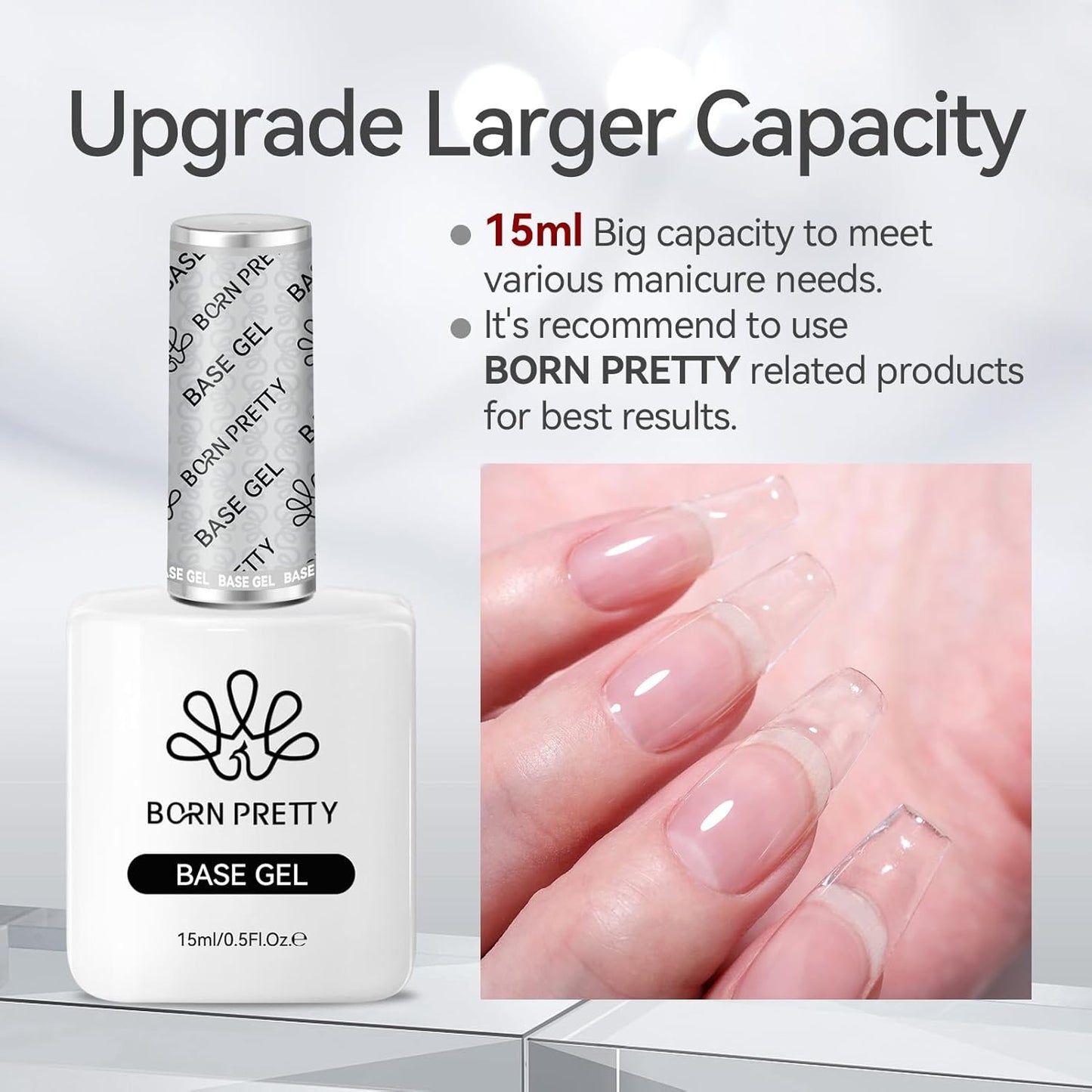 Born Pretty Gel Nail Polish No Wipe Base Gel Coat,15ml for Gel Nail Polish Soak Off LED Nail Lamp Gel Base Gel Upgraded Formula Long-Lasting DIY Home and Nail Salon