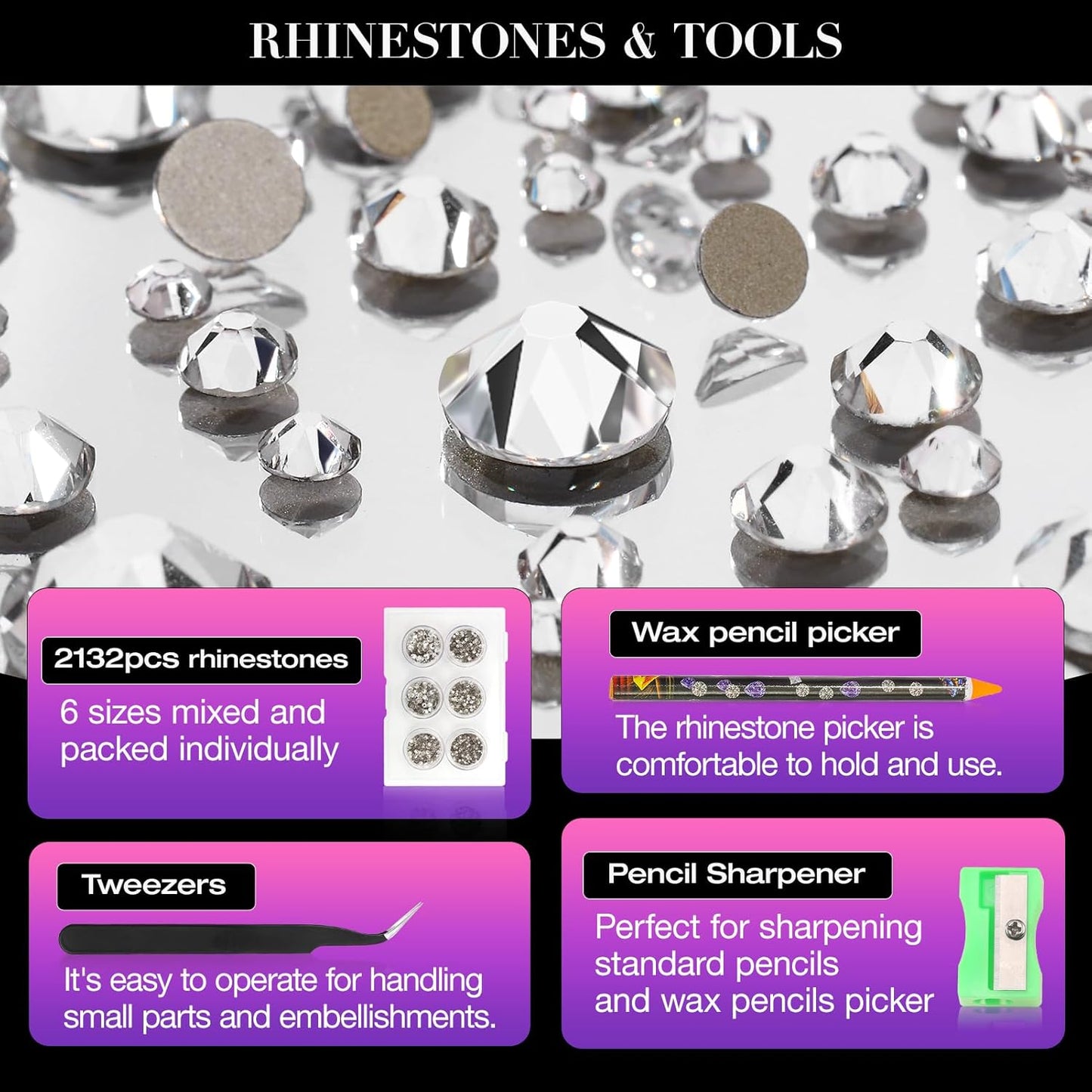 Novani Clear Rhinestones Flat Back Round Rhinestone Style 2088 Sparkly Crystal Gemstones for Makeup Nail Art Crafting,Mixed Small Size(SS6-SS20)