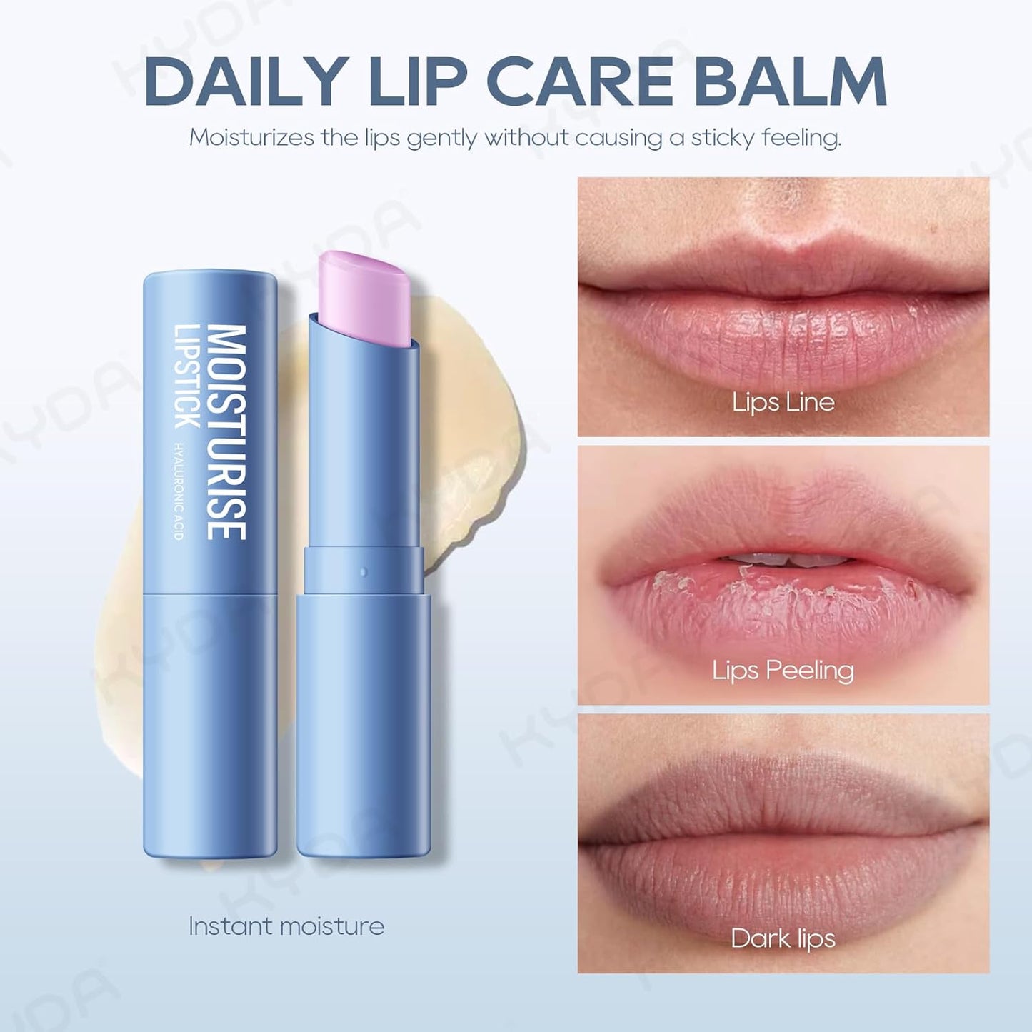 KYDA 3 Pcs Hyaluronic Acid Lip Balm, Moisturizing Lipstick for Dry Cracked Lips, Deep Hydrating Lip Care Balm, Reduce Fine Lines, Daily Lip Moisturizer with Hyaluronic Acid, Colorless Finish