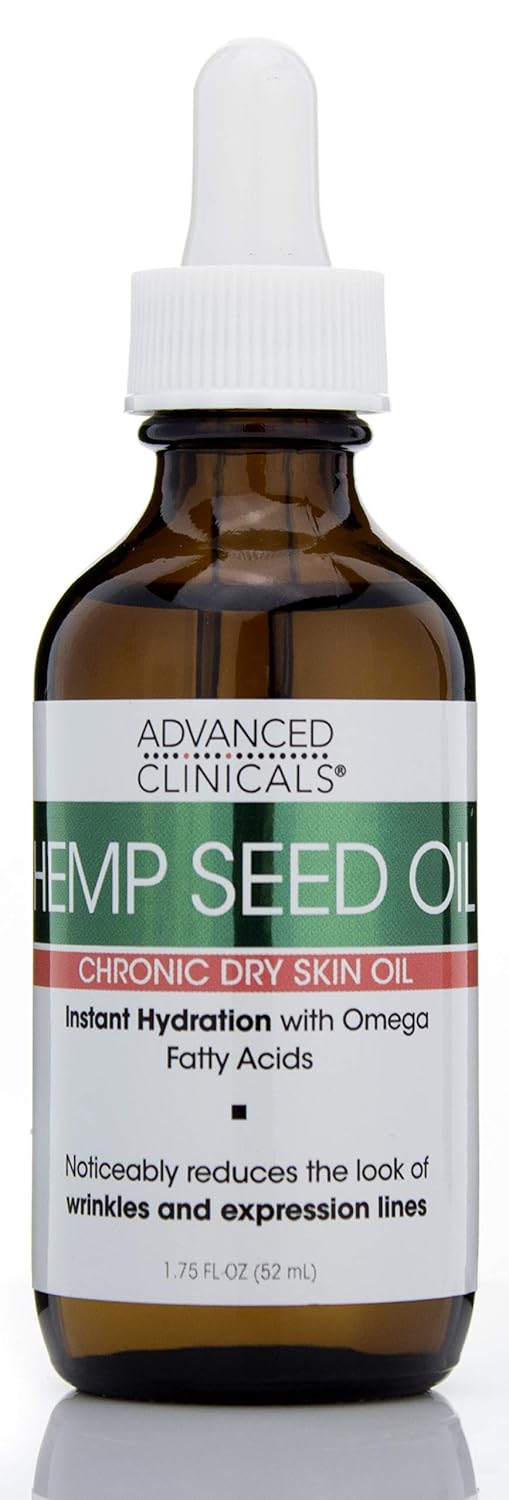 Advanced Clinicals Hemp Seed Oil for Face. Cold Pressed Hemp Seed Oill instantly hydrates skin and helps with Wrinkles, Fine Lines, and Expression Lines