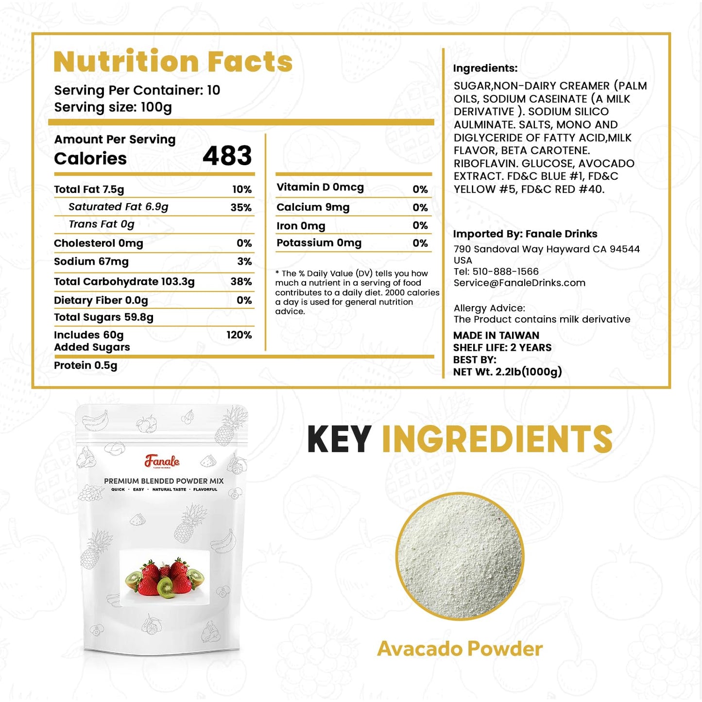 Fanale Premium Avocado Bubble Tea Flavoring Powder | Perfect for Baking, Smoothies, Desserts and Drinks | Instant Flavoring Powder for Boba Milk Tea - 2.2 Pounds (Pack of 1)