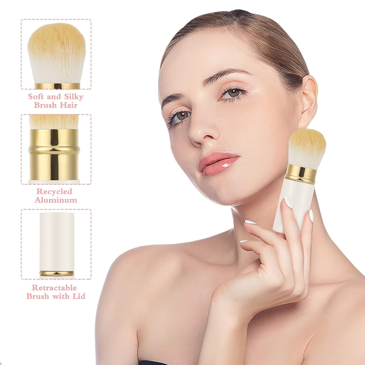 Falliny Retractable Makeup Brush, Travel Powder Brush Face Blush Brush, Portable Kabuki Makeup Brush with Cover for Blush, Sunscreen,Bronzer, Buffing, Flawless Powder Cosmetics