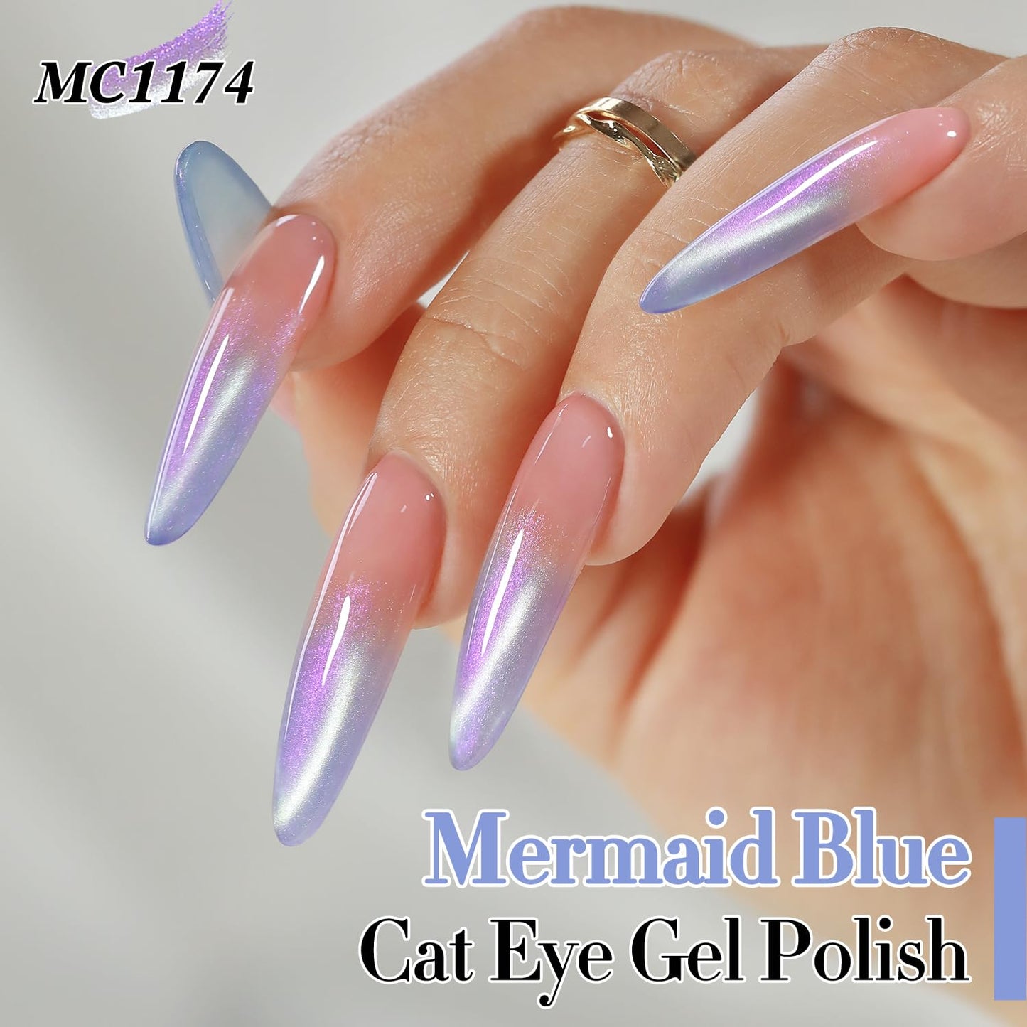 Double Rhythm 0.5 Oz Cat Eye Gel Polish with Magnet Same Color Same Bottle Holographic Glitter Shimmer Translucent Color Salon 15 ML Magnetic Nail Art (Mermaid Blue-MC1174)