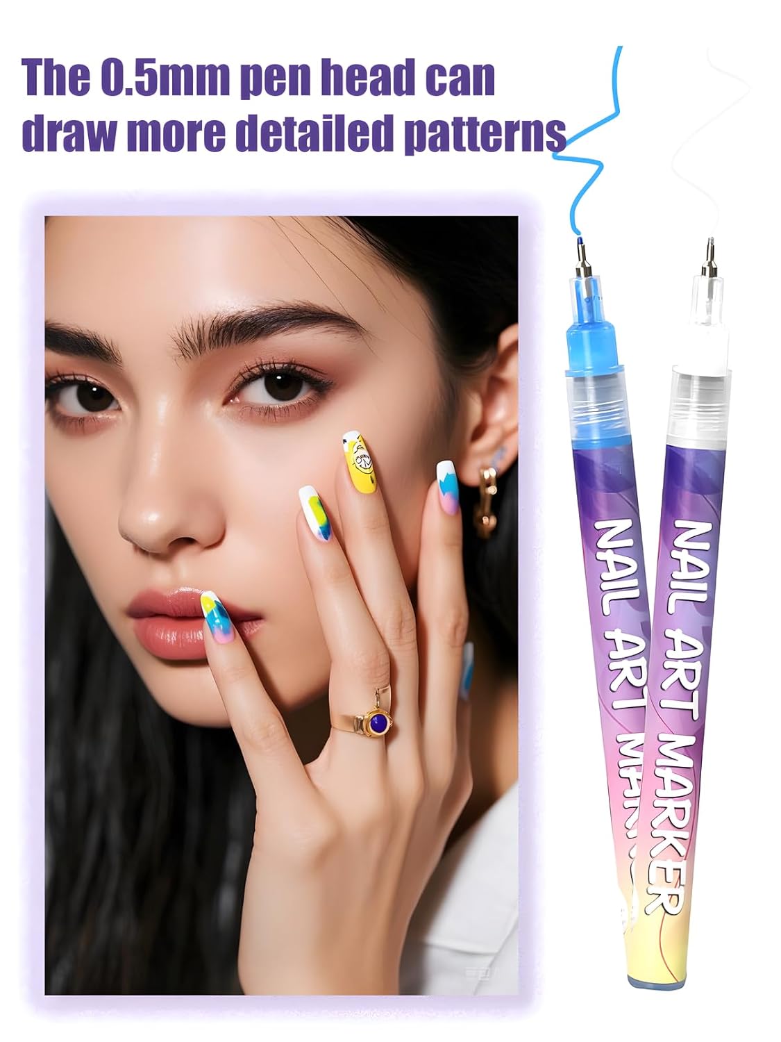 Fine Tips 3D Nail Art Pens, 12 Colors 0.5 MM Nail Marker Pens Nail Point Graffiti Dotting Drawing Painting Liner Pen for Home Salon Quickly Dry Nail Art