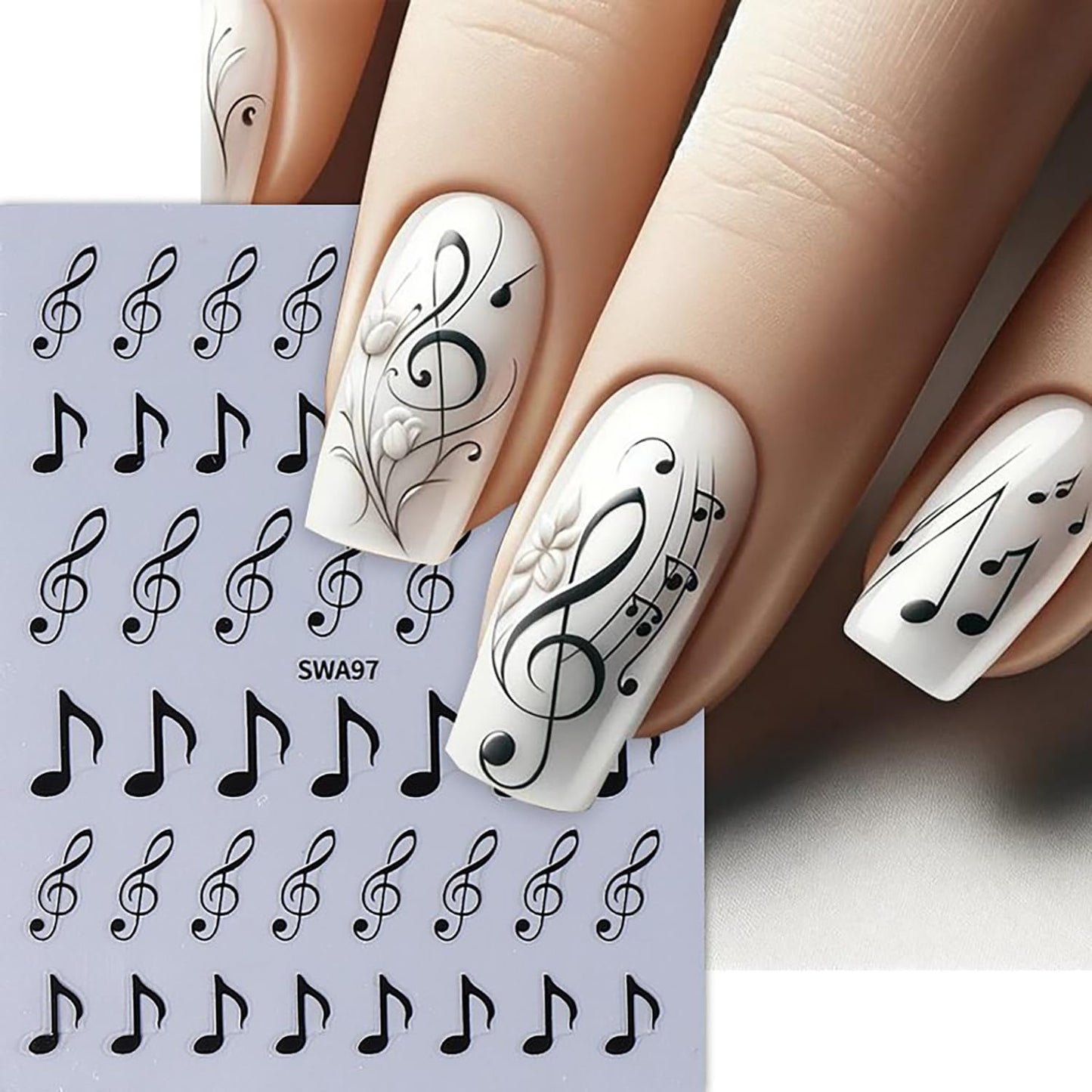 Musical Symbols Nail Art Stickers 3D Self-Adhesive Nails Sticker Music Notation Nail Decals Holographic Decal Decoration for Women Musical Notation Manicure Stickers DIY Nail Art Sticker Supplies