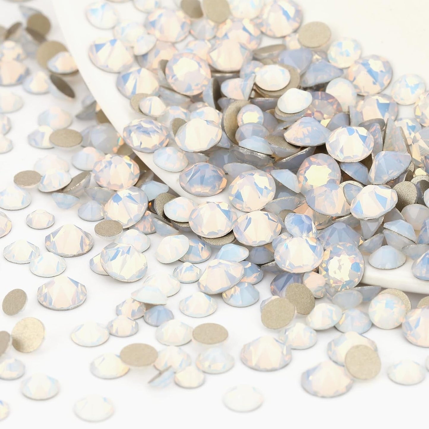 Novani White Opal Rhinestones 288pcs Flat Back Round Rhinestone Style 2088 Sparkly Crystal Gemstones for Nail Art and Crafting SS30,6.4-6.6mm