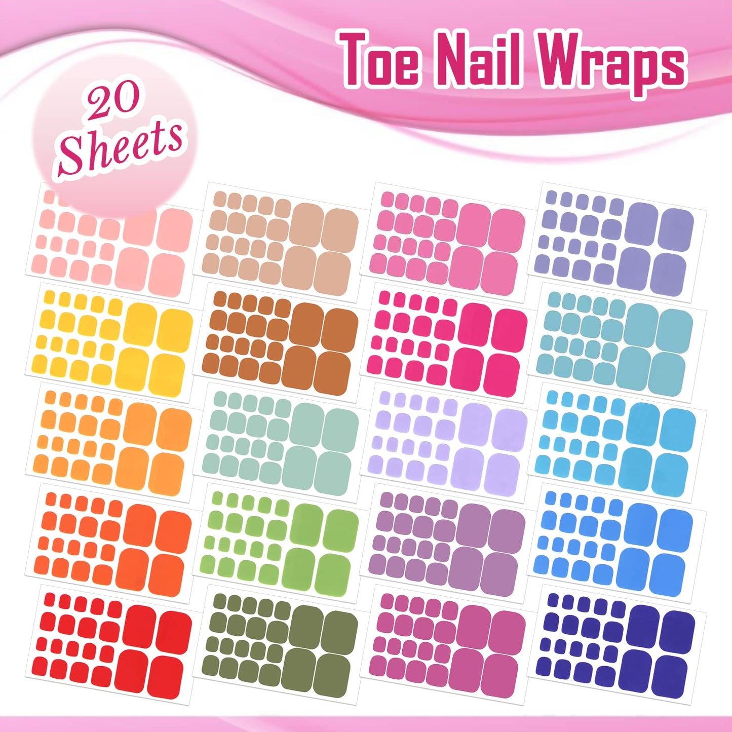 SILPECWEE 20 Sheets Toe Nail Stickers Full Nail Wraps for Women Solid Color Toenail Polish Strips Self Adhesive Toes Sticker Nail Polish Gel Toenails Stickers with 1pc Nail File