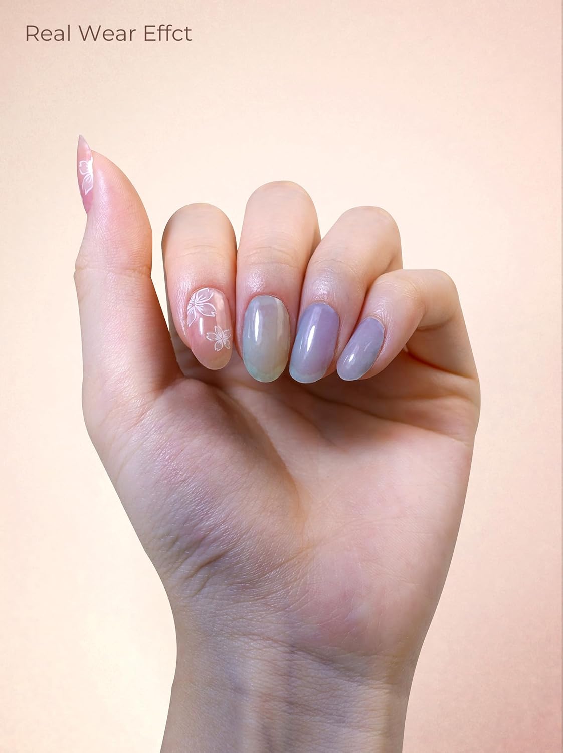 Pre Cured Gel Nail Strips - 44PCS Salon Quality Gel Nail Stickers - Long Lasting Polish Wraps for Women no UV Light Needed Easy Apply& Remove (Sorbet Blue）