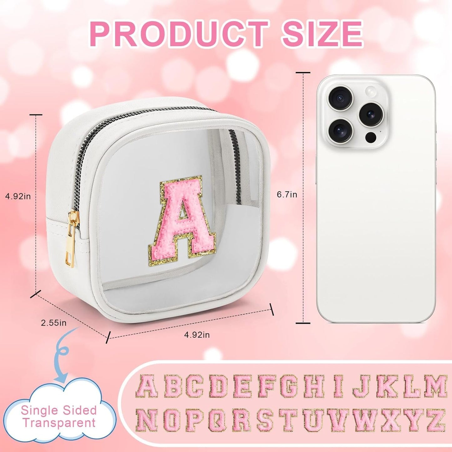 YOOLIFE Initial Make Up Bag Travel Toiletry Bag, Clear Makeup Bag Preppy Cosmetic Bags Organizer Travel Essentials Gifts for Women Teen Girlfriend Teacher Mom Birthday Mothers Day Gifts White B