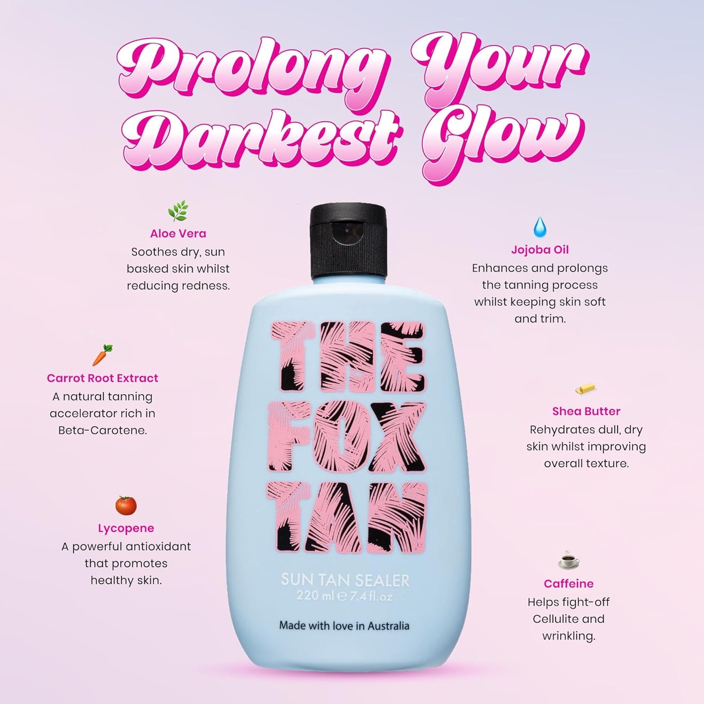 The Fox Tan Sun Tan Sealer, Moisture Rich Formula For Darker & Long-Lasting Tans, Creates Flawless, Glowing Skin, Vegan & Cruelty-Free, 220ml