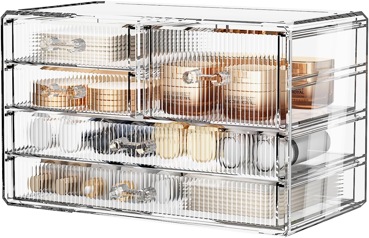 ZHIAI Stackable Storage Drawers, Acrylic Bathroom Counter Organizer Clear Makeup Organizers for Vanity, Kitchen Cabinets, Bathroom, Undersink, Home Organization and Storage (5 Drawers, Pattern E)