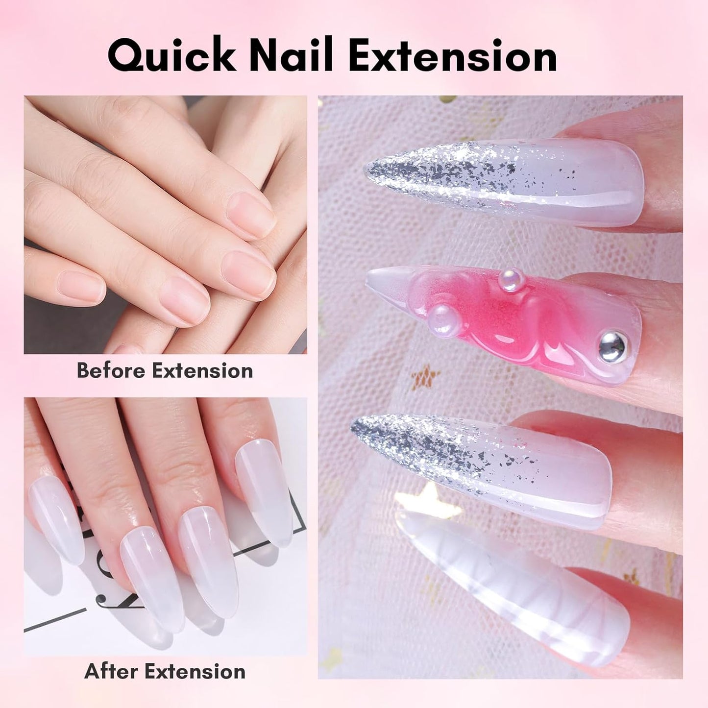 Makartt Poly Nail Gel Set, 2 Colors 50ML, Milky White and Nude Pink, Strong Builder for Extension Overlay Strengthener 3D Diy, Multifunctional, Long-lasting for Nails French Manicures Home Salon