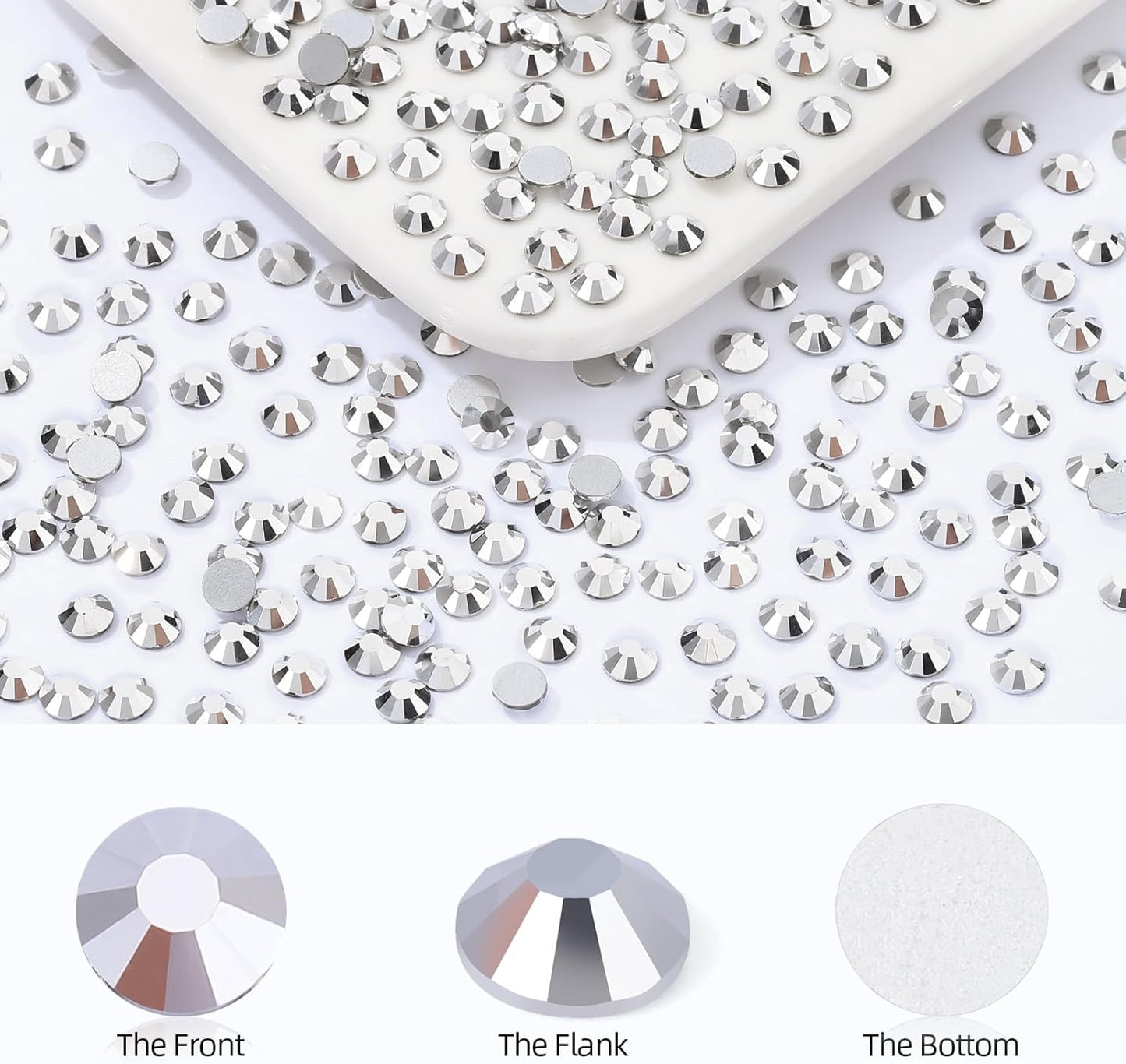 Silver Flatback Rhinestones, Glass Rhinestones for Nail Art and Craft, Glue Fix, Loose Crystal Gemstones(Silver, SS16, 1440pcs, 3.8-4.0mm)