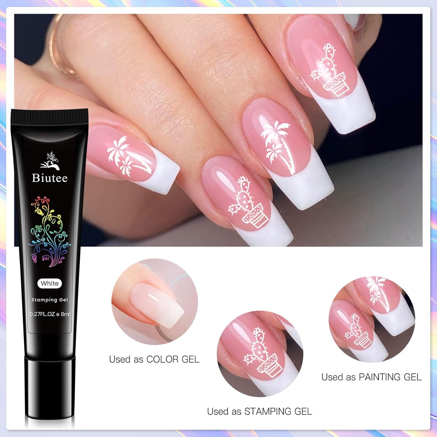 Biutee Nail Stamping Kit 12Pcs Nail Art Stamp Plates 8 Colors Stamping Polish Gel Silicone Stamper Scraper with Storage Bag, Nail Stamping Plate Lace Star Rose Plaid Template Halloween Design Gift