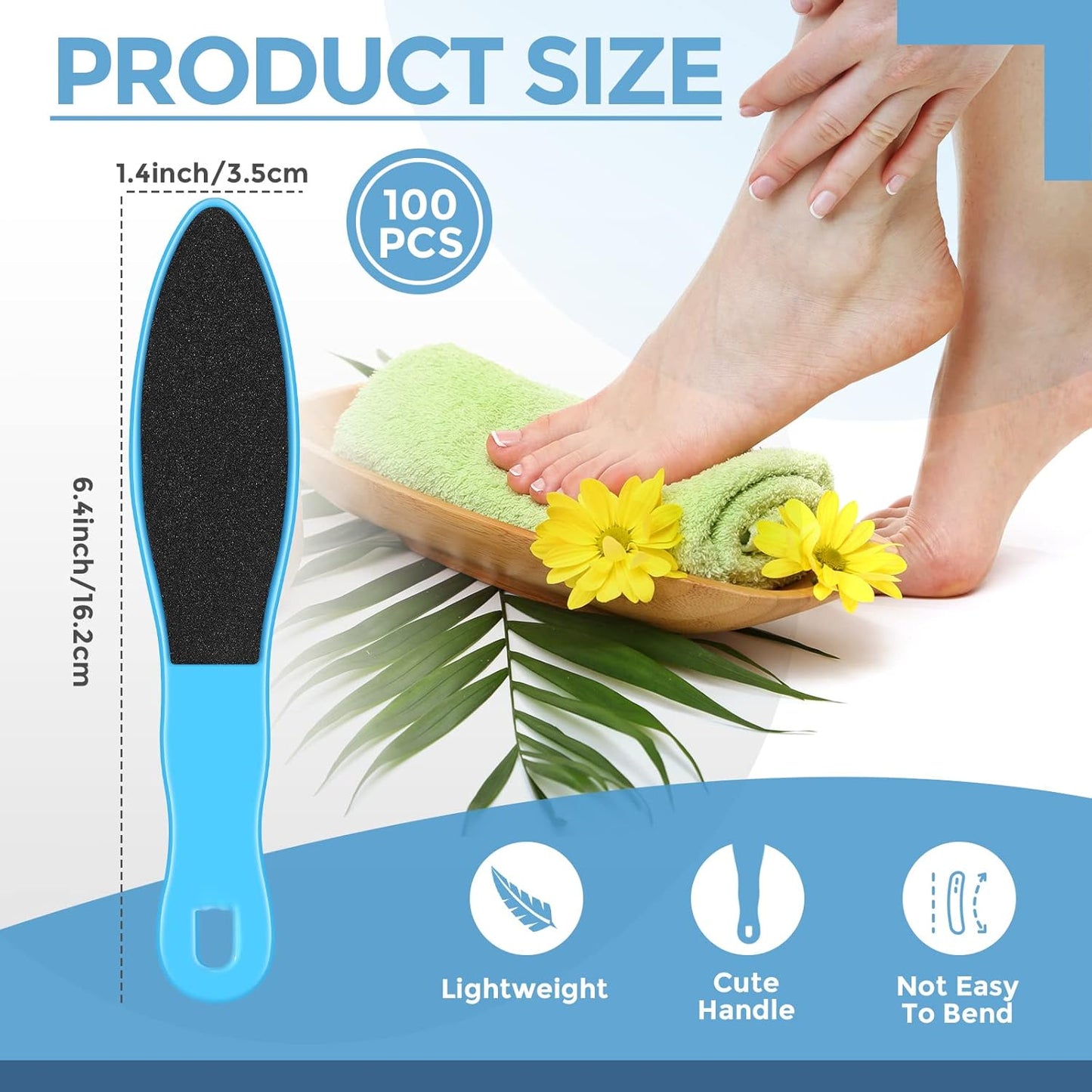 100 Pcs Pedicure Foot File Double Sided Callus Remover Sandpaper Foot Sander Scraper Scrubber with Plastic Handle Heel Rasp Tool for Feet Spa(Blue)