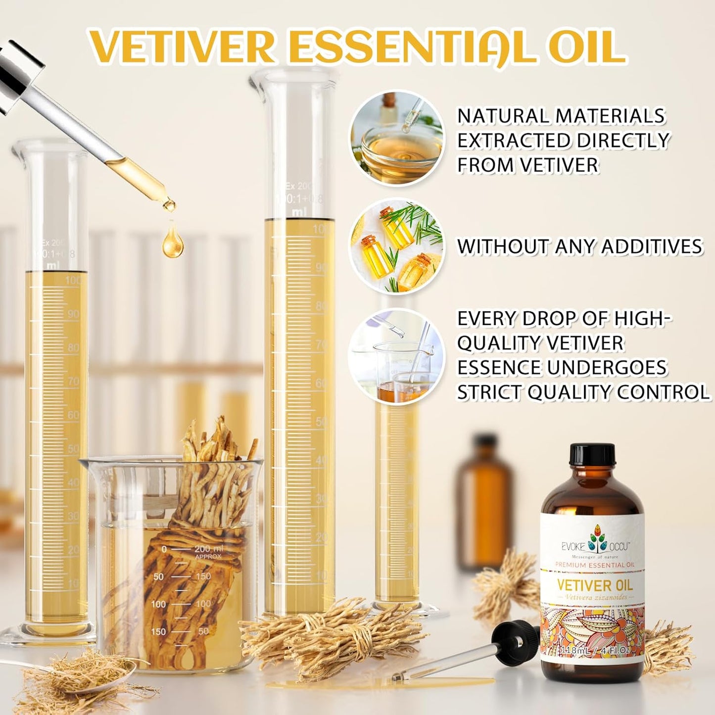 EVOKE OCCU Pure & Natural Vetiver Essential Oil for Skin, DIY, Candle and Soap Making - 4 Fl Oz