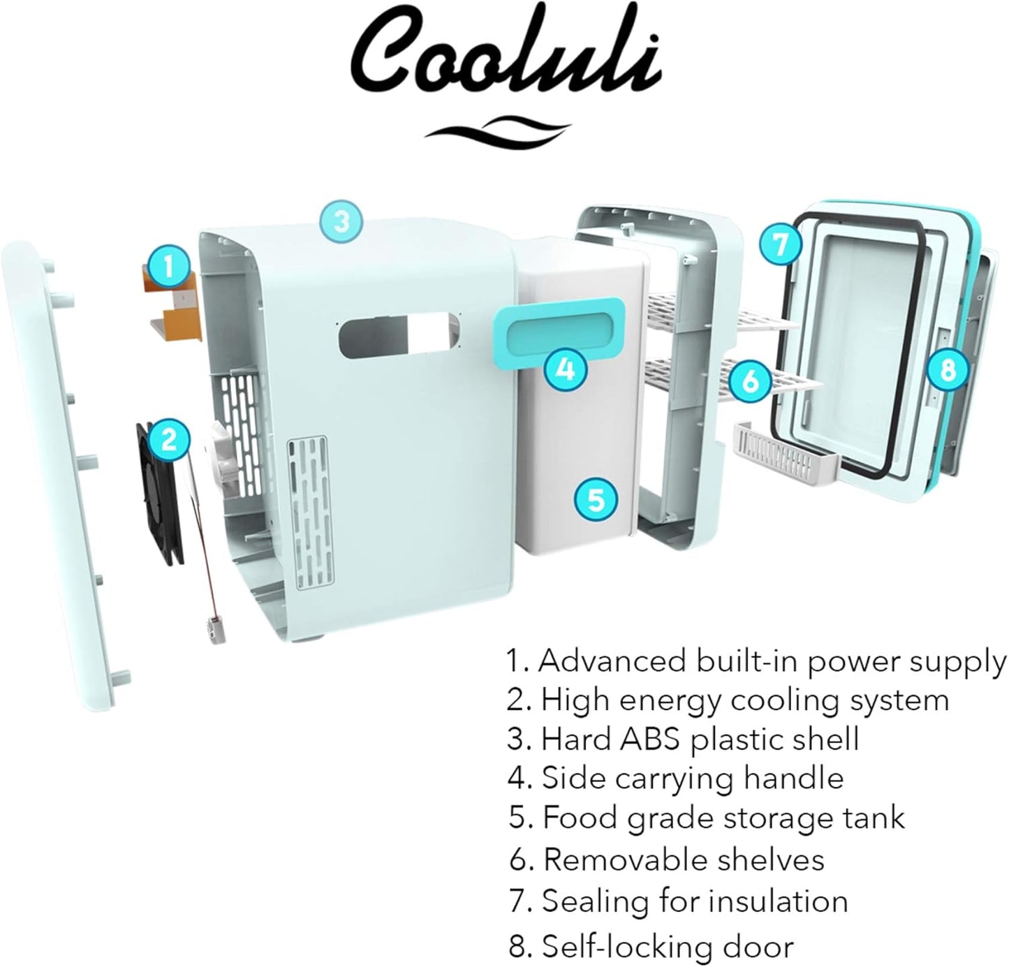 Cooluli 10L Mini Fridge for Bedroom - Car, Office Desk & College Dorm Room - 12V Portable Cooler & Warmer for Food, Drinks, Skincare, Beauty, Makeup & Cosmetics - AC/DC Small Refrigerator (Turquoise)