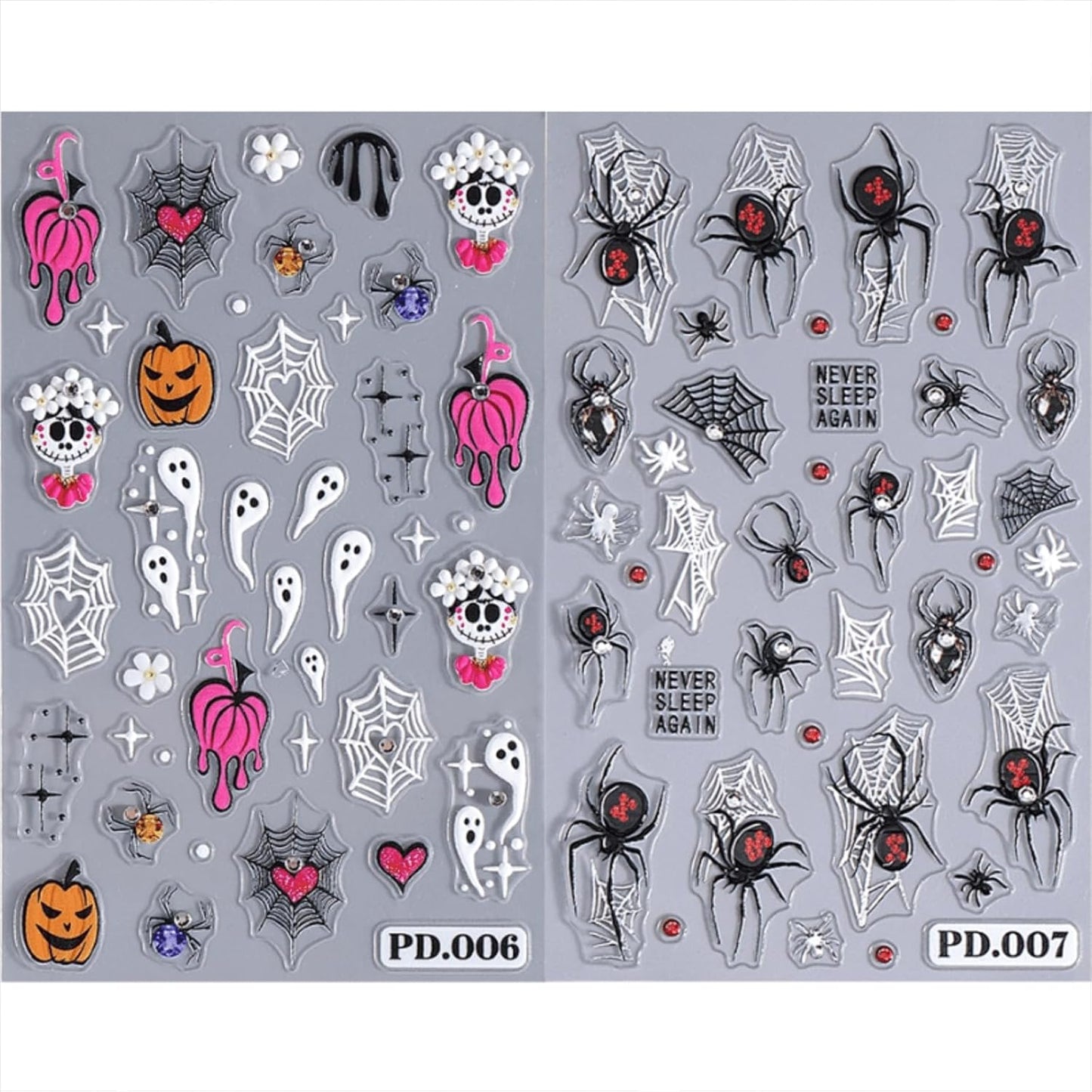 Halloween Nail Stickers 5D Embossed Self Adhesive Nail Decals with Cute Ghost Design Spider Web Pumpkin Nail Art Stickers Halloween Nail Supplies Nail Art Decoration for Women Girls